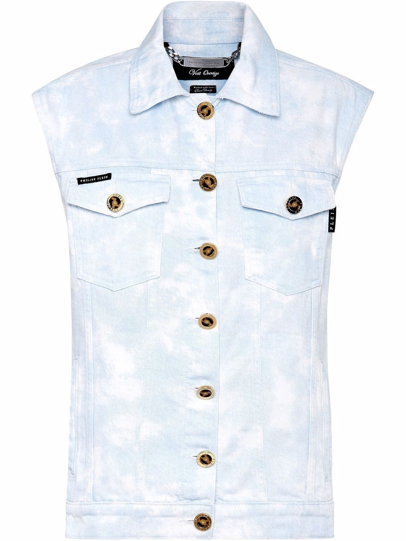 bleach-effect denim vest 1