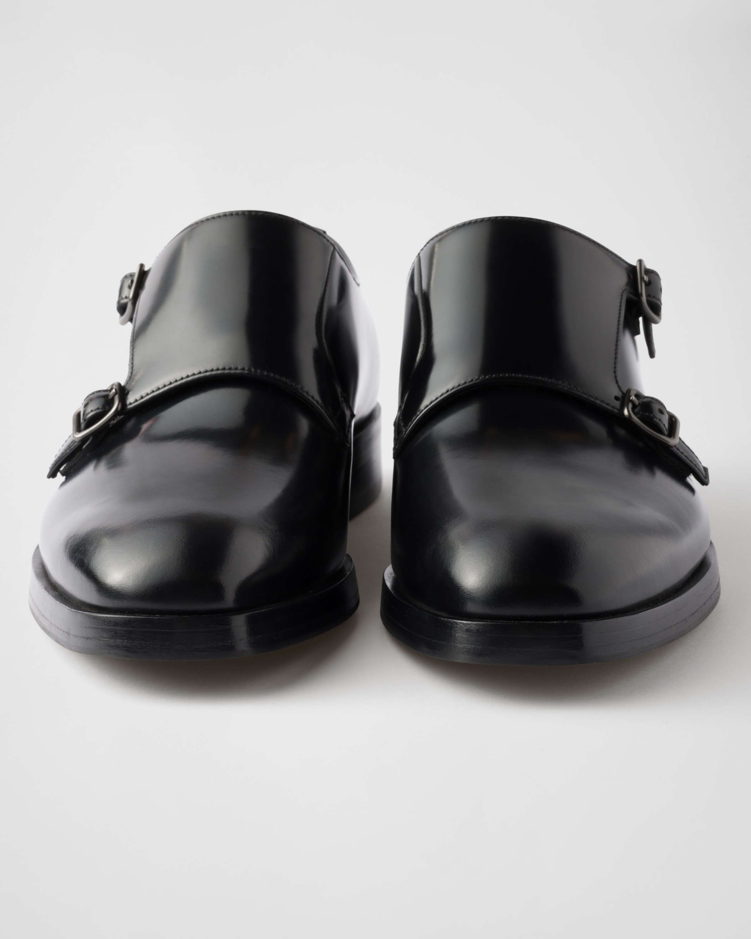 Brushed leather double monk strap shoes - 5
