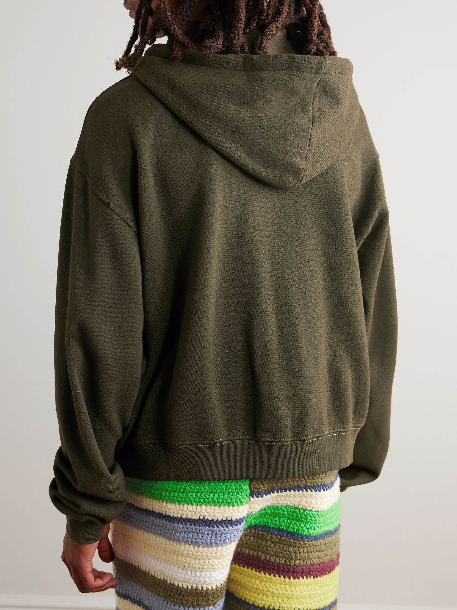 Embroidered Cotton and Cashmere-Blend Jersey Zip-Up Hoodie Green - 4