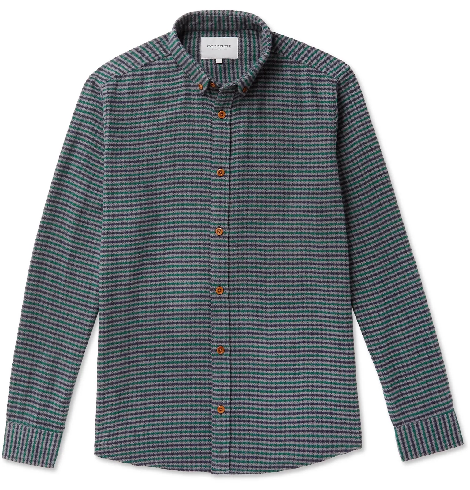 Button-Down Collar Houndstooth Cotton-Flannel Shirt - 1