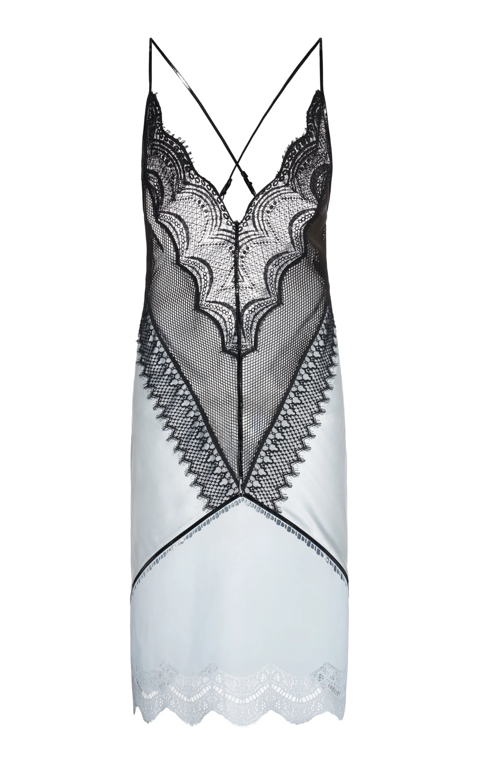 Lace-Paneled Leather Slip Dress blue - 1