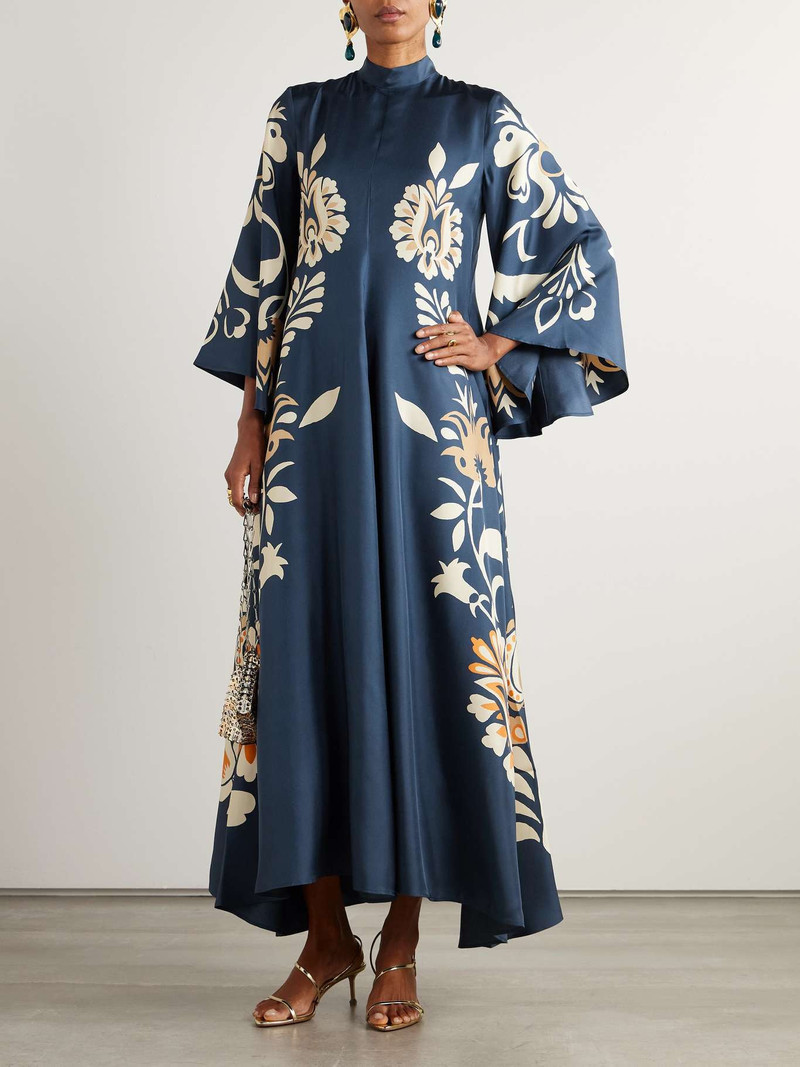 La DoubleJ Scarf-detailed printed silk-twill maxi dress Blue outlook