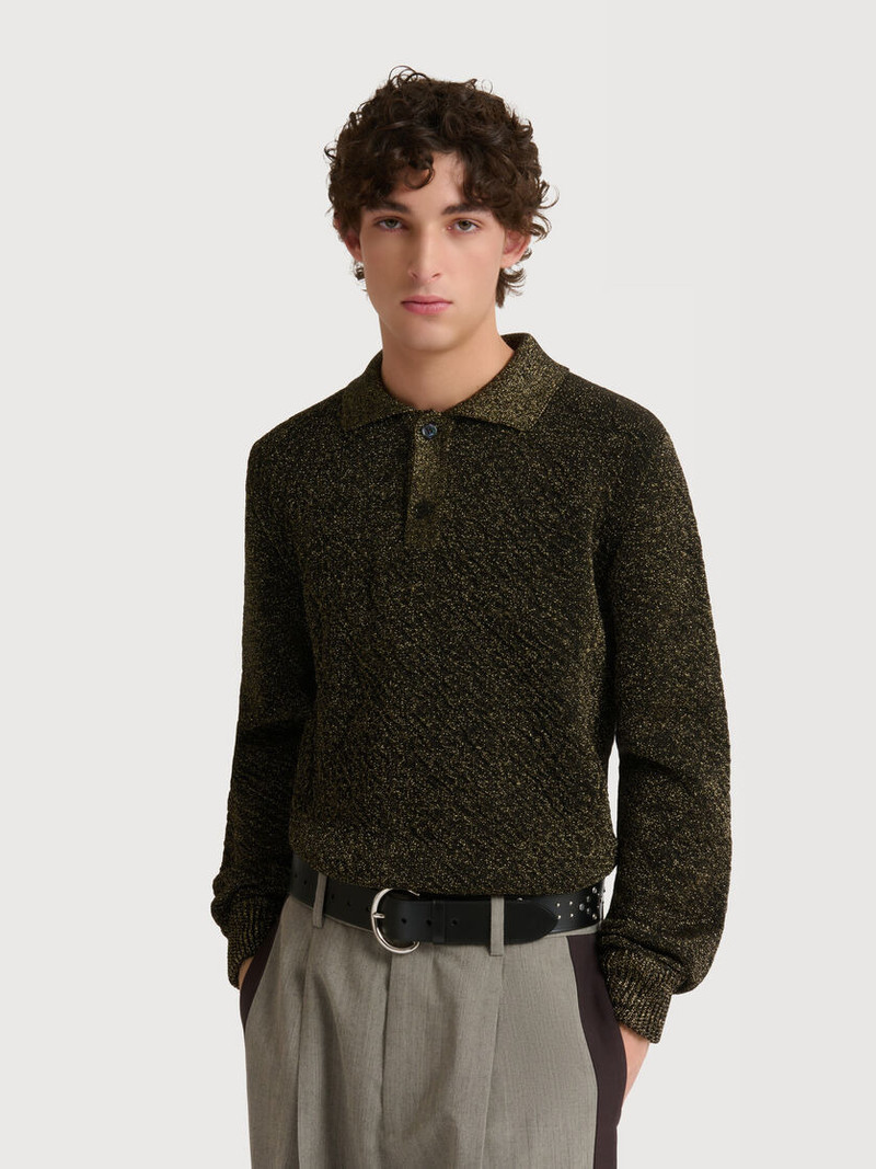 Marni BLACK WOOL POLO SWEATER WITH LUREX DETAILING outlook