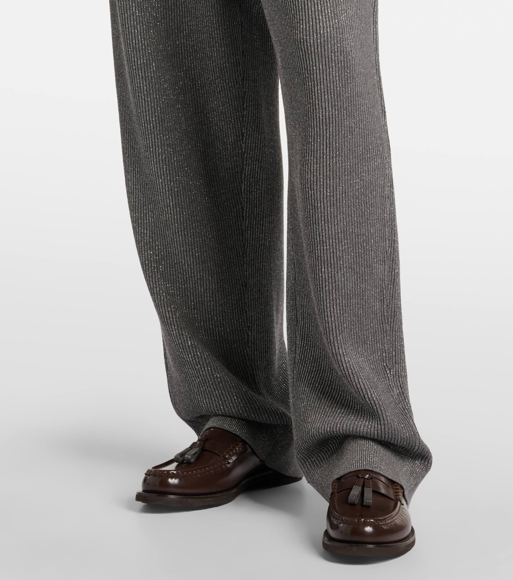 Cotton-blend lamé wide-leg pants - 5