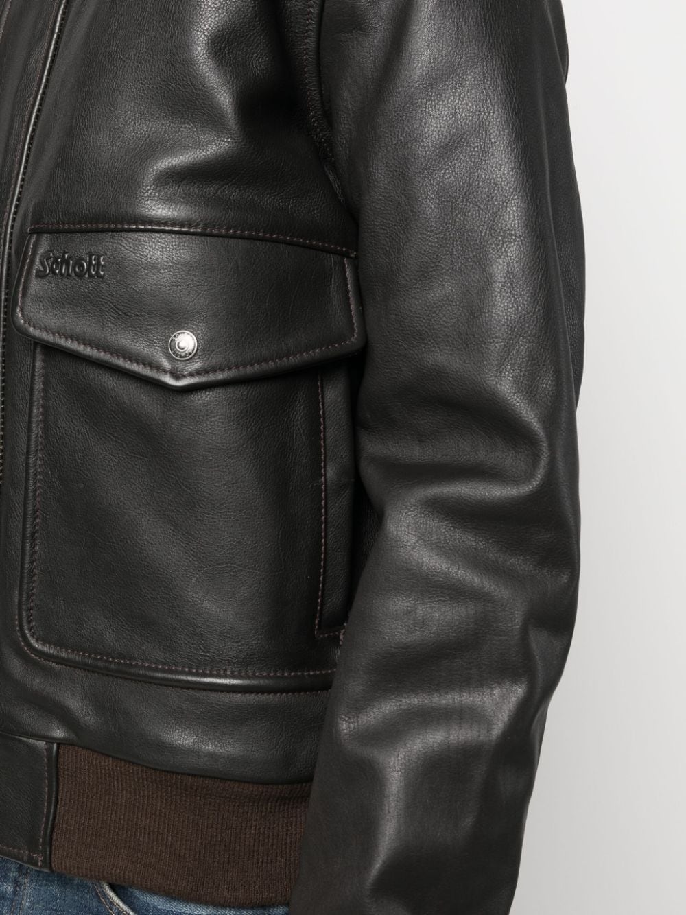 spread-collar leather jacket - 5