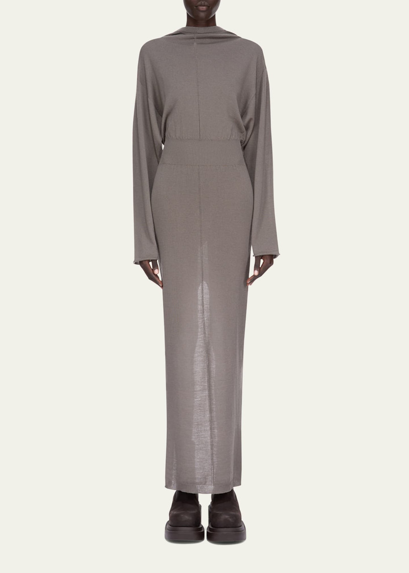 Rick Owens Hooded Draped Maxi Sweater Dress outlook
