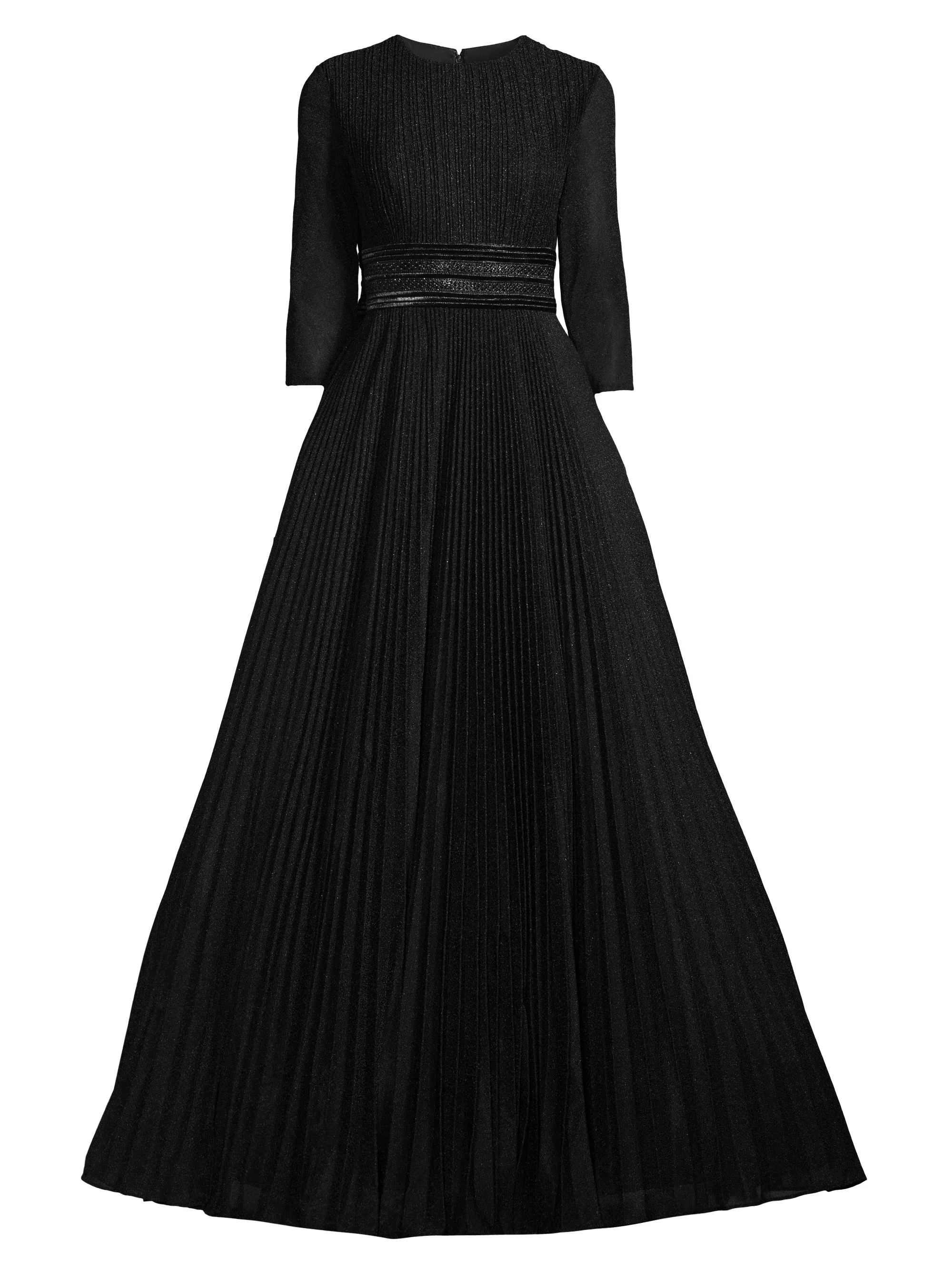 Women's Shimmering Pleated A-Line Gown - Black - 1