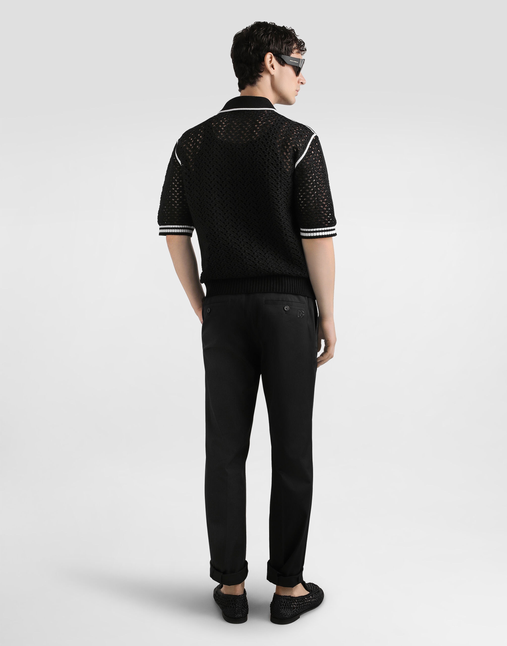 Crochet effect cotton polo shirt - 3