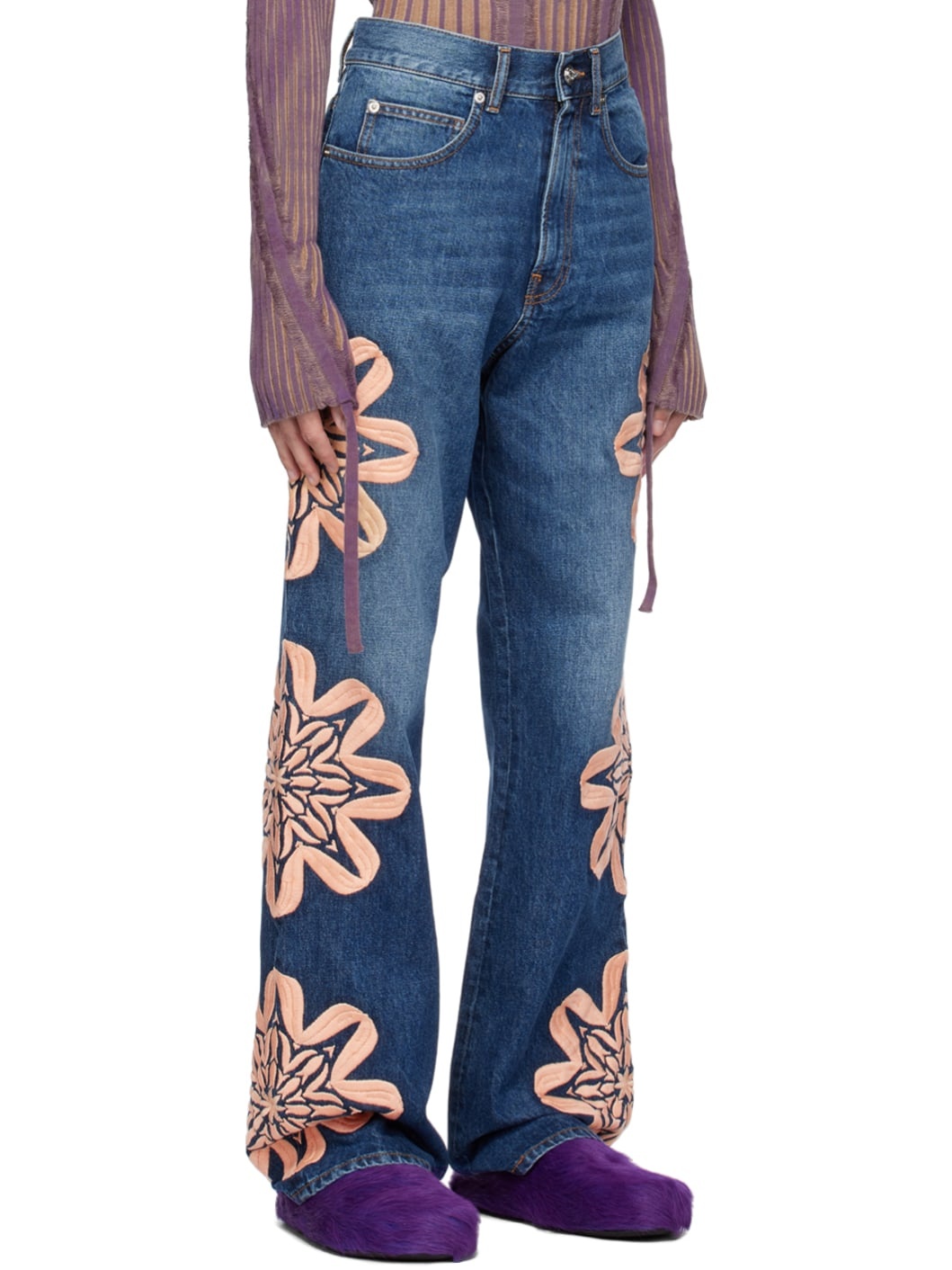 Blue Embroidered Jeans - 2