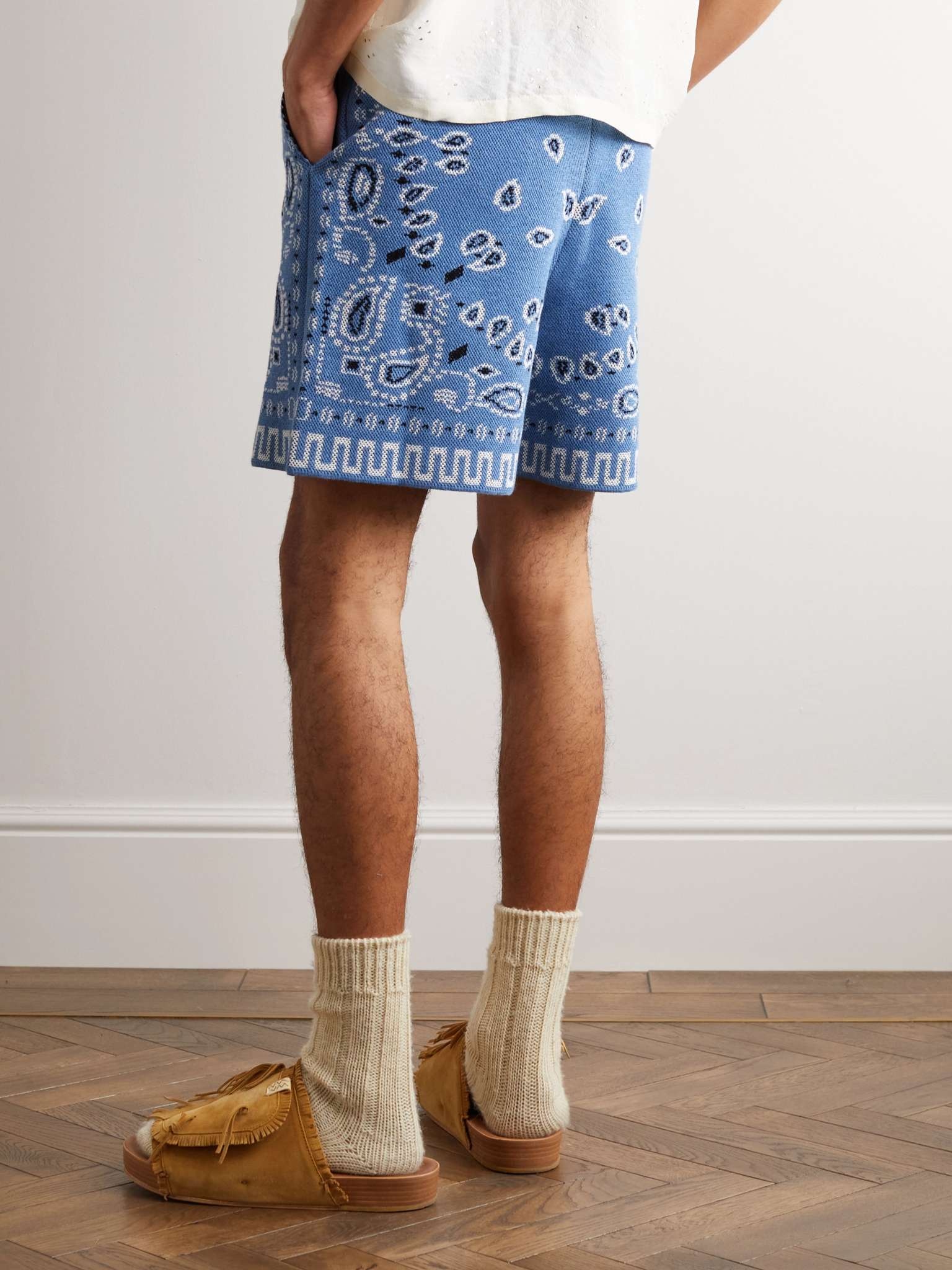 Straight-Leg Jacquard-Knit Cotton-Blend Drawstring Shorts - 4