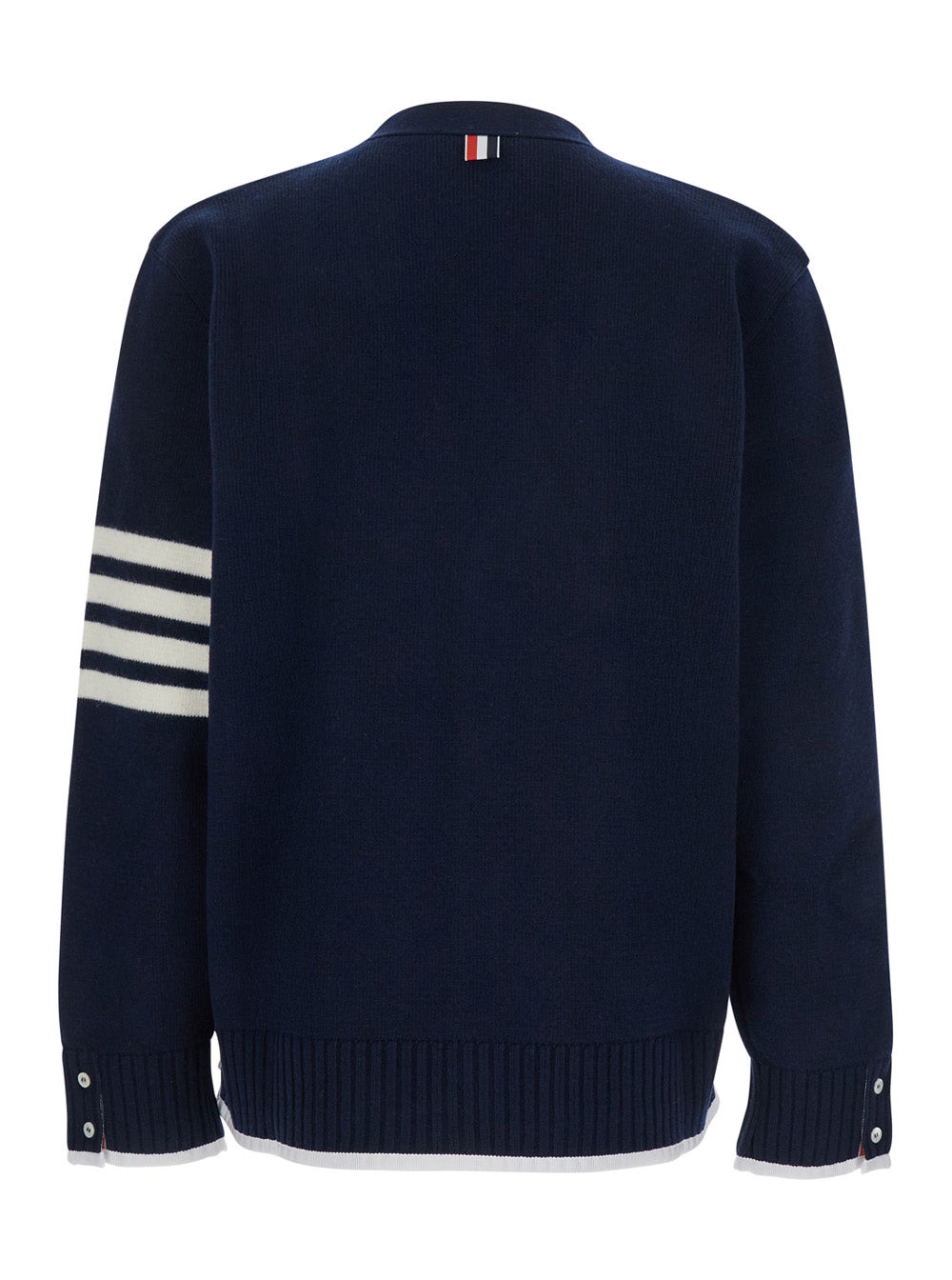 Thom Browne Men Blue Cardigan With V Neck And Maxi Logo On The Sleeve In Wool Man - 2