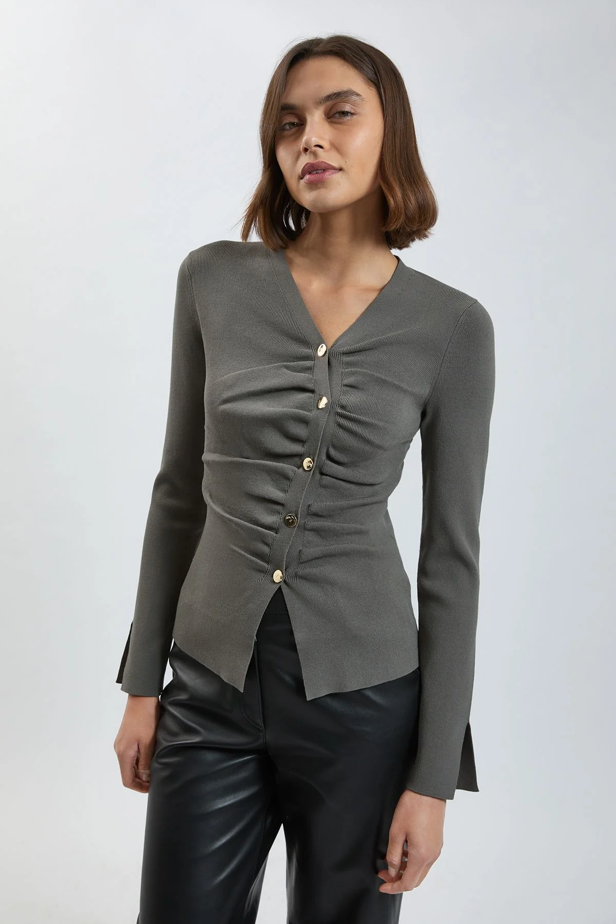 Asymmetric Fastening Viscose Knit Cardigan - 1