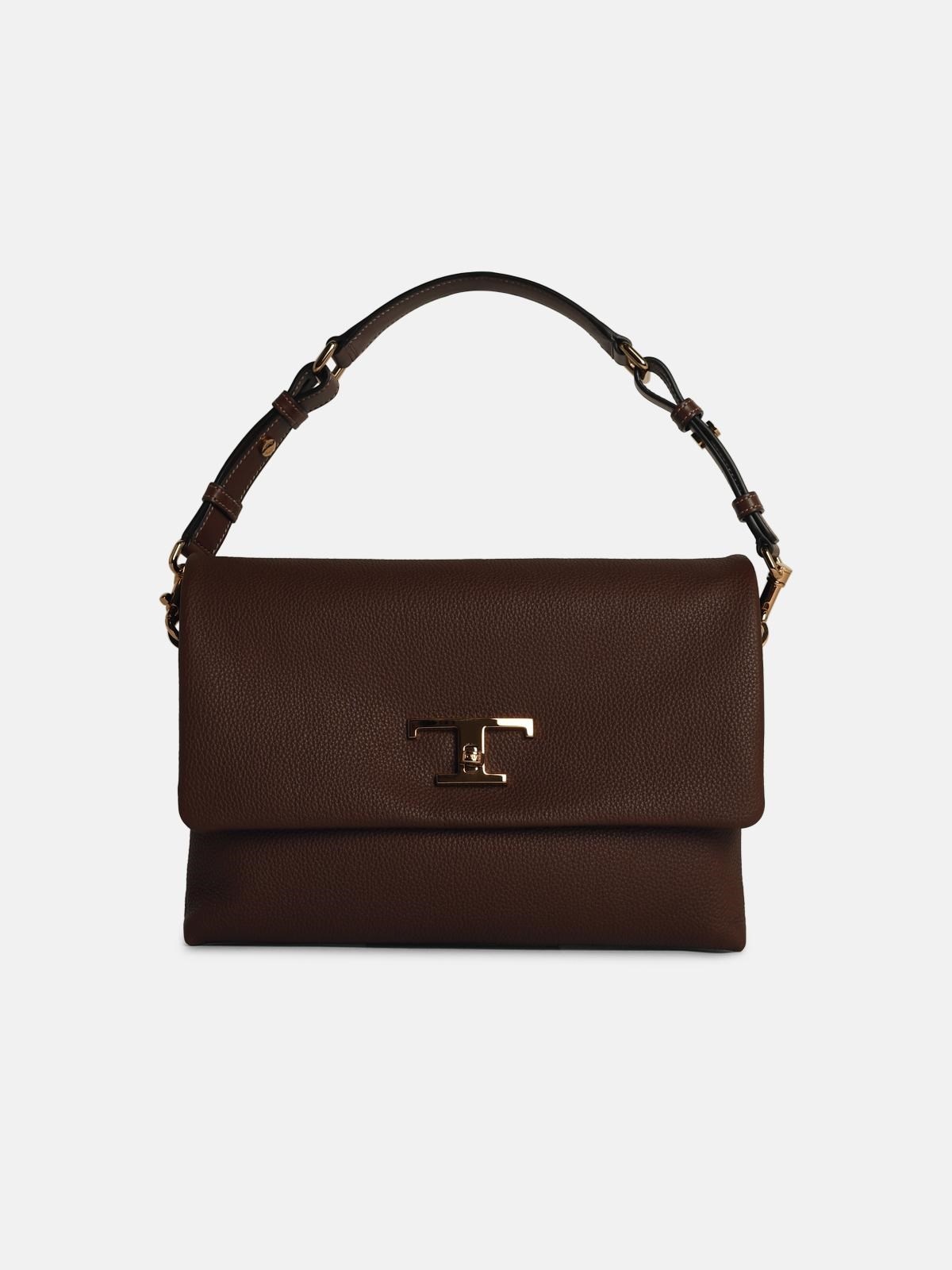 'TIMELESS' MEDIUM BROWN LEATHER CROSSBODY BAG - 1