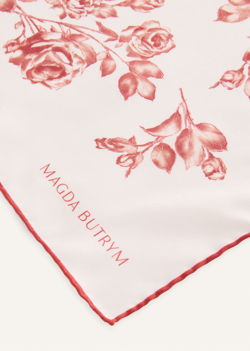 Rose-print silk scarf in beige and red 3
