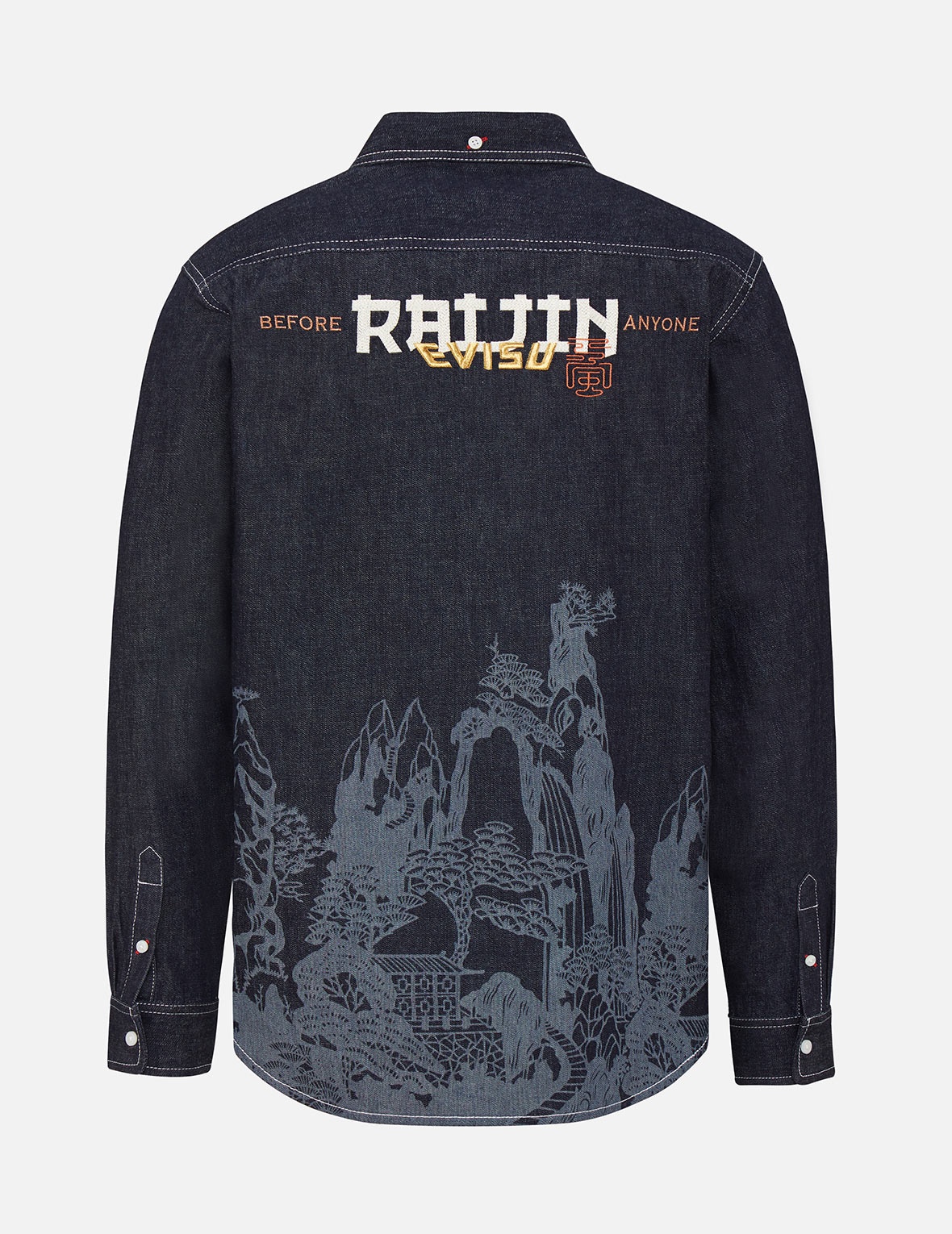 LANDSCAPE MOTIF DISCHARGED DENIM SHIRT - 2