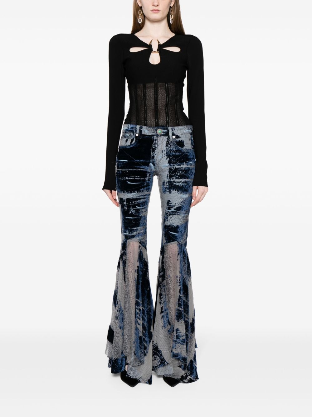 distressed flared trousers - 2