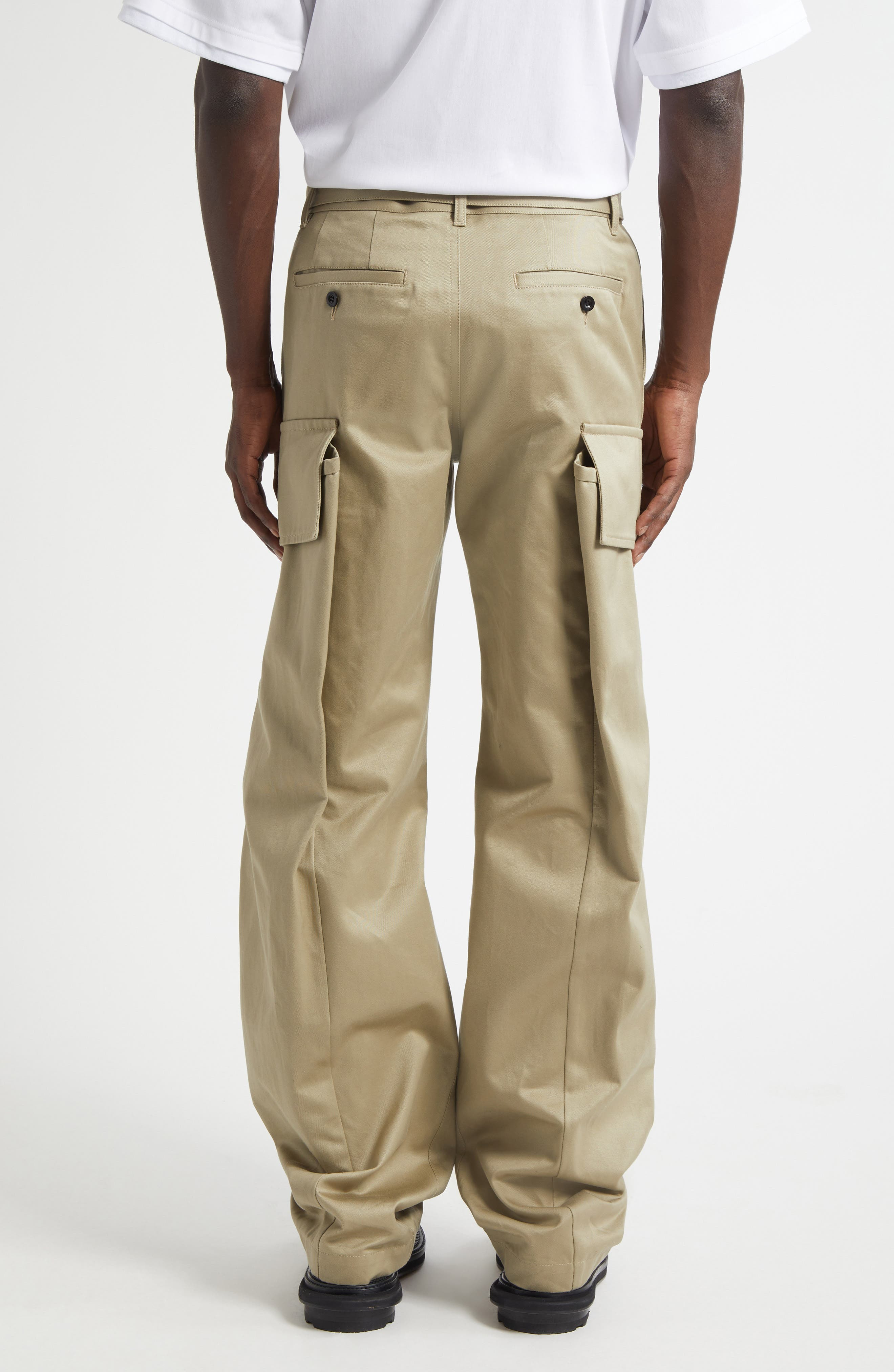 Sacai Belted Cotton Twill Cargo Chinos in Beige at Nordstrom - 3