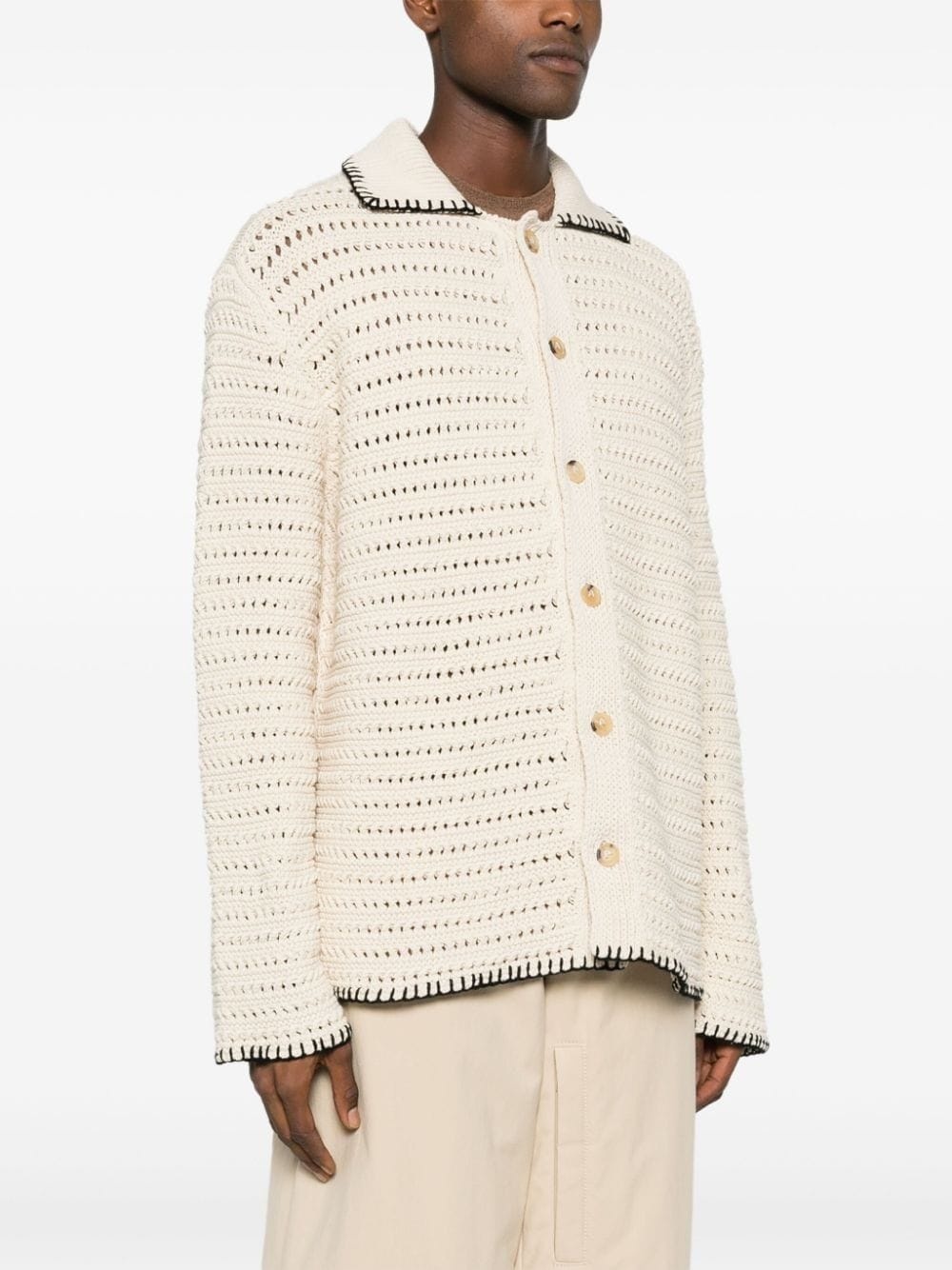 whipstitch-detail open-knit cardigan - 3