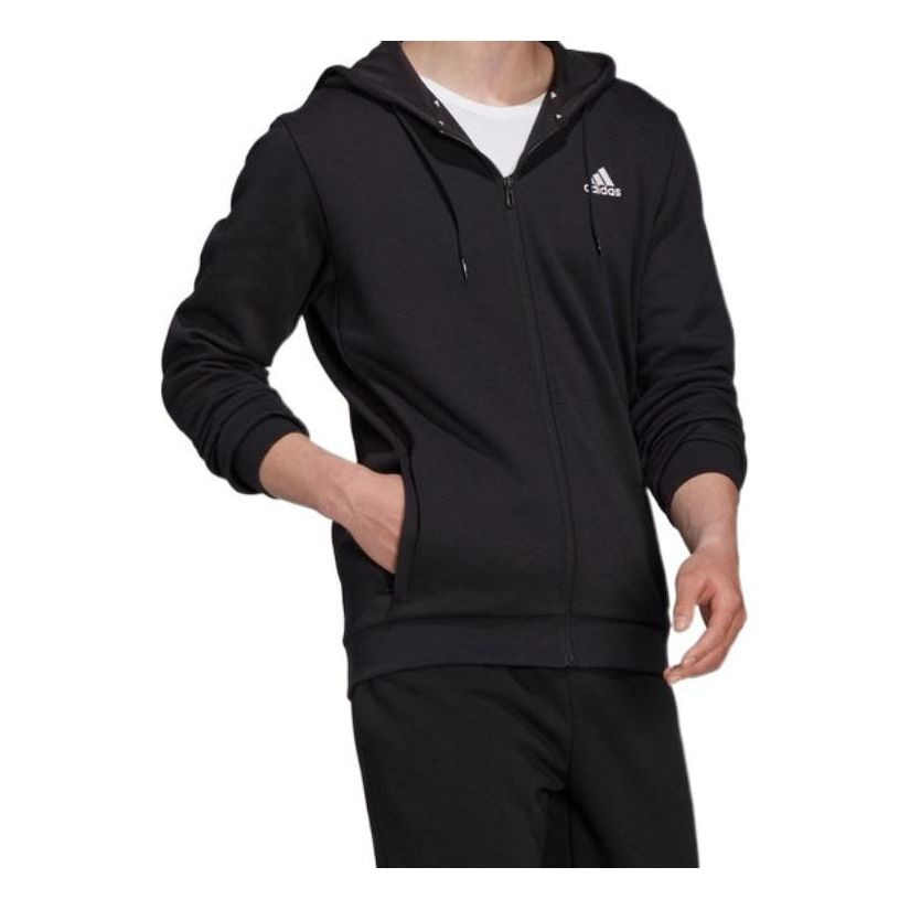 adidas M Sl Dk Fz Hd Embroidered Logo Sports Knit Hooded Jacket Black HB5081 - 1