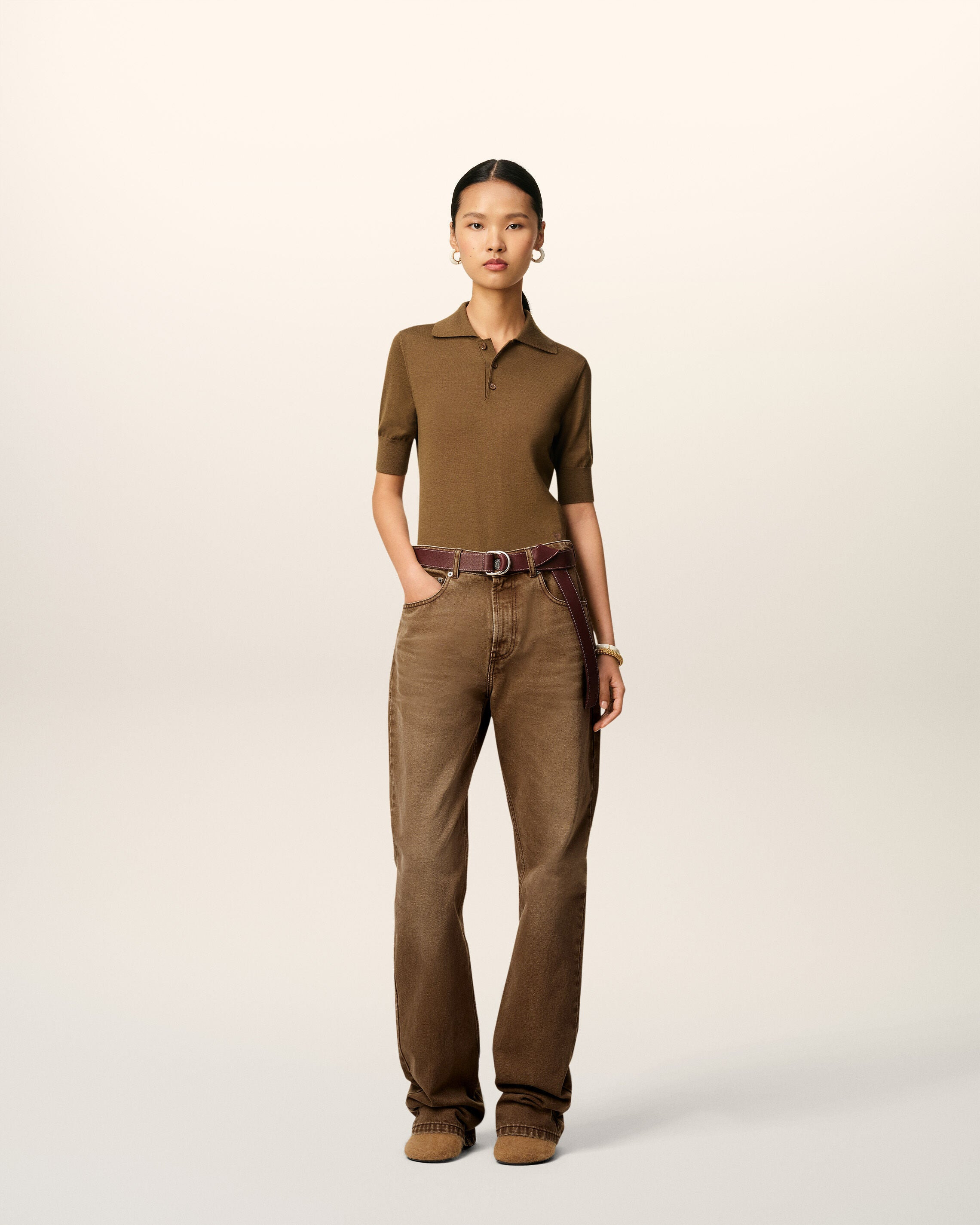 BROWN COTTON LARGE FIT JEANS - 2
