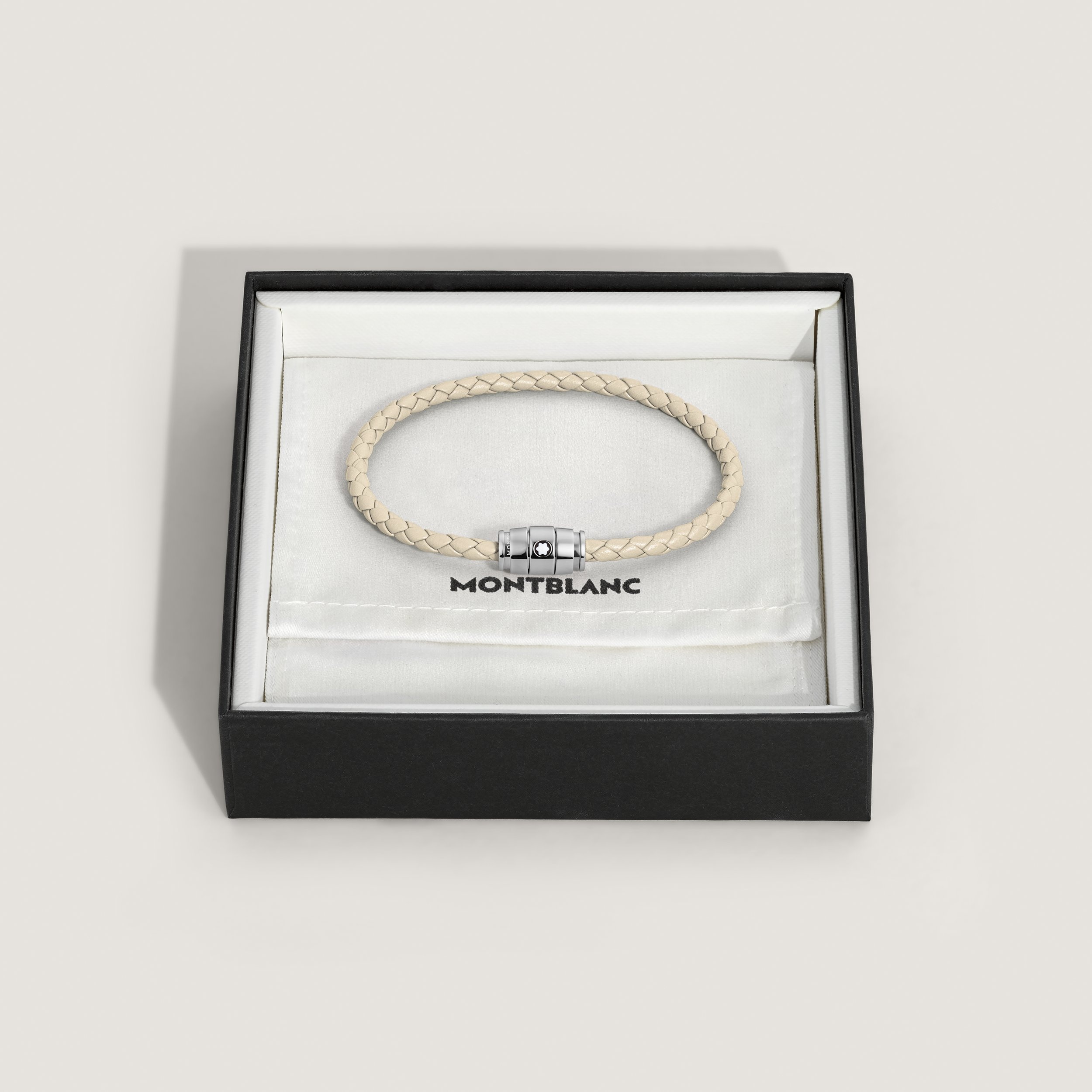 Bracelet Steel 3 Rings Meisterstück Collection in Cloudy Beige Leather, size 60 - 5