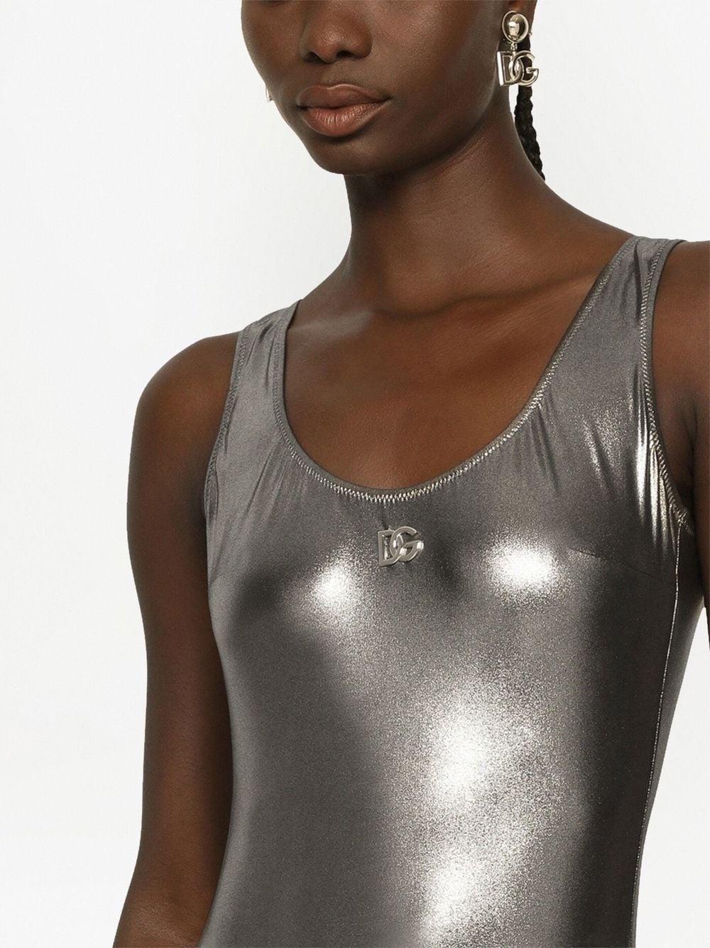 KIM DOLCE&GABBANA metallic U-neck swimsuit - 5