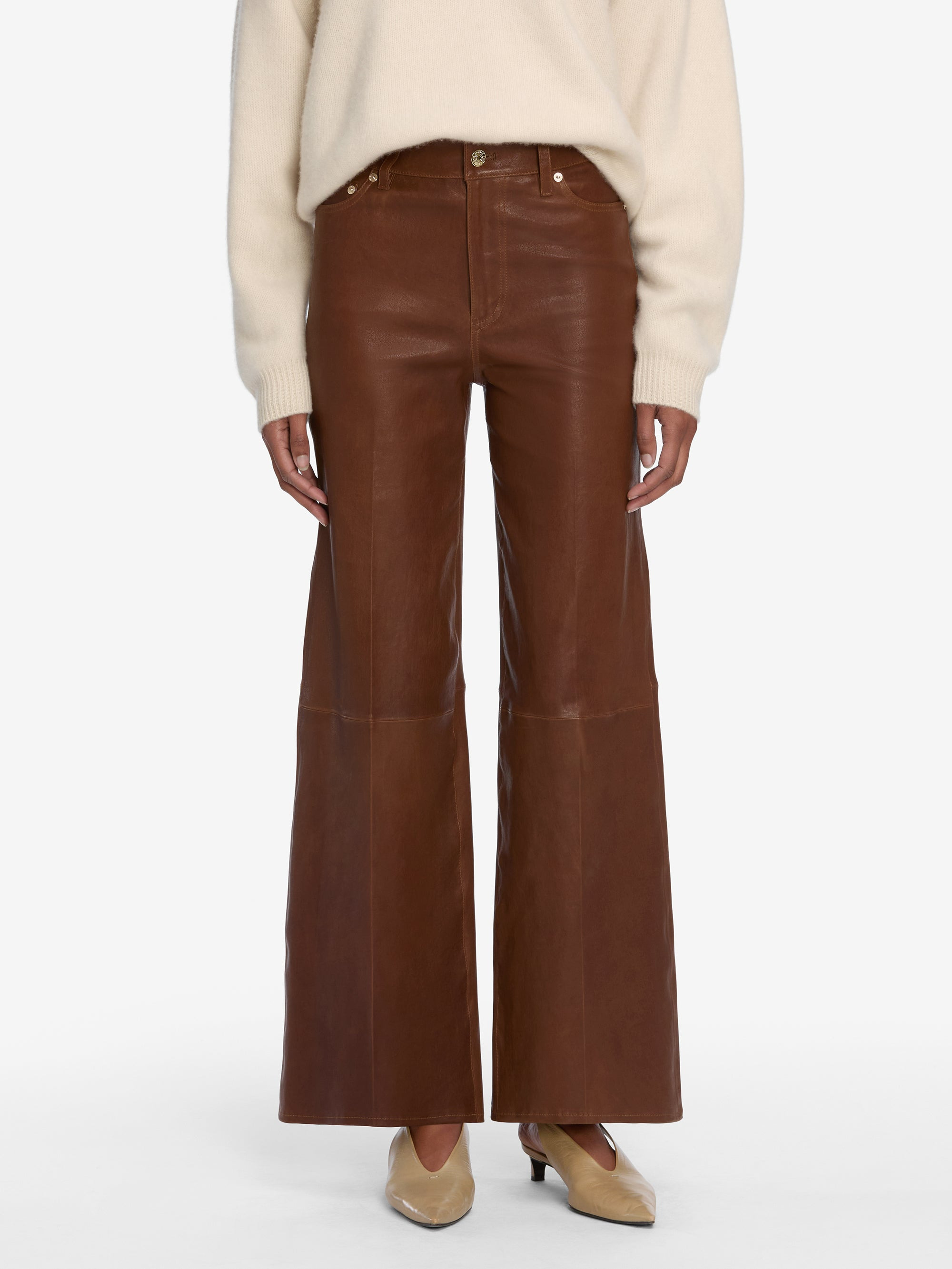Le Slim Palazzo Leather in Cedar - 3