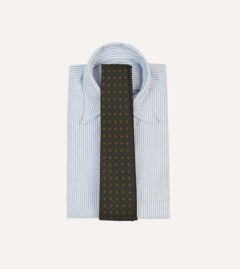 Drake's Navy Square Floral Medallion Print Wool-Silk Self Tipped Tie outlook