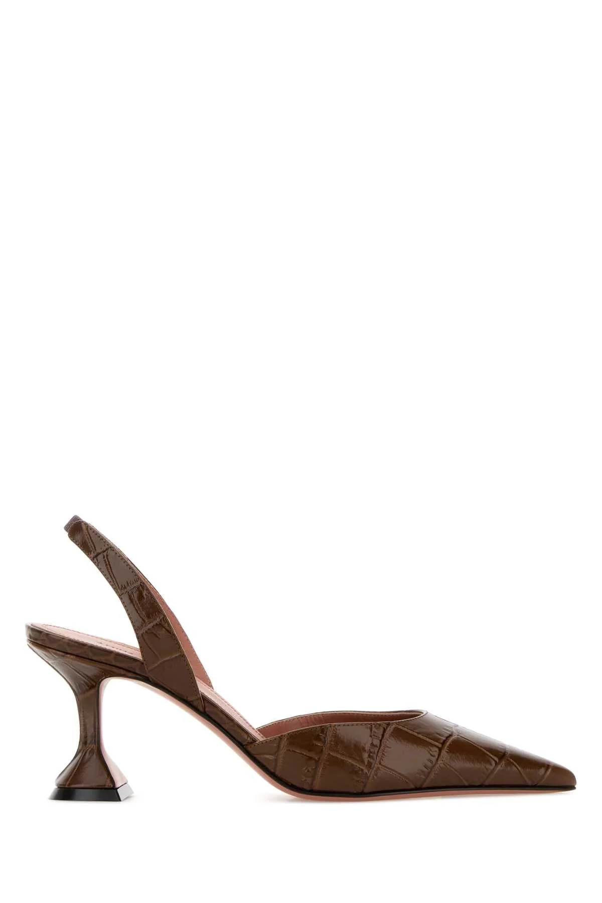 Amina Muaddi Women Brown Leather Holli Sling Pumps - 1