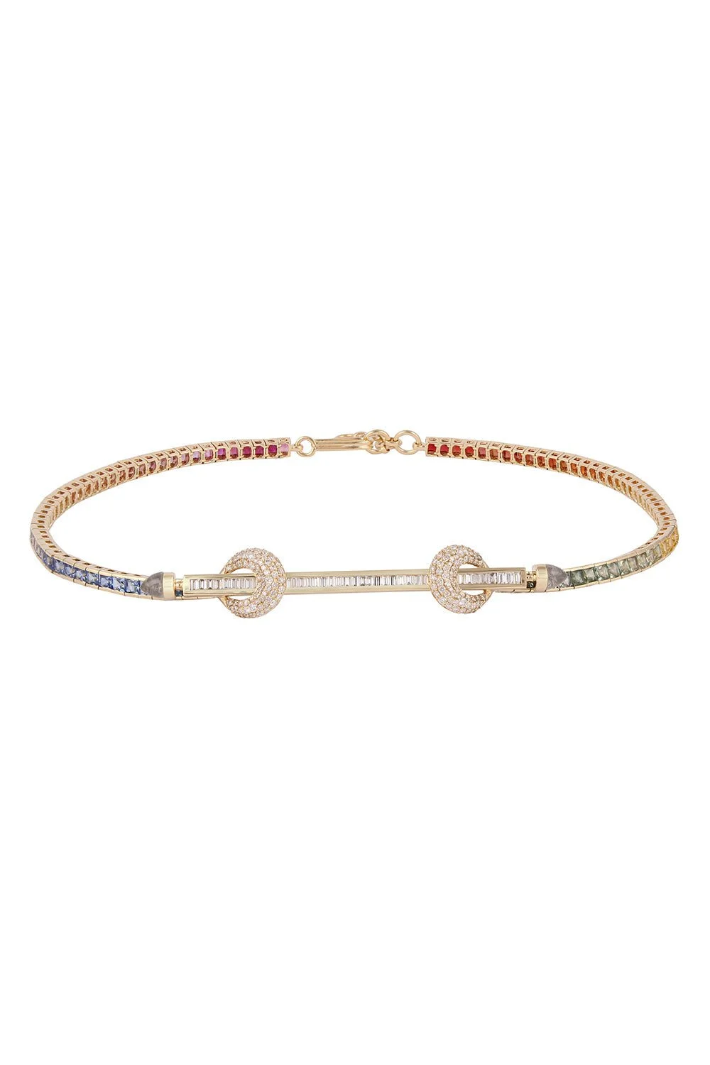 Rainbow Diamond Chakra Tennis Necklace - Yellow Gold - 1