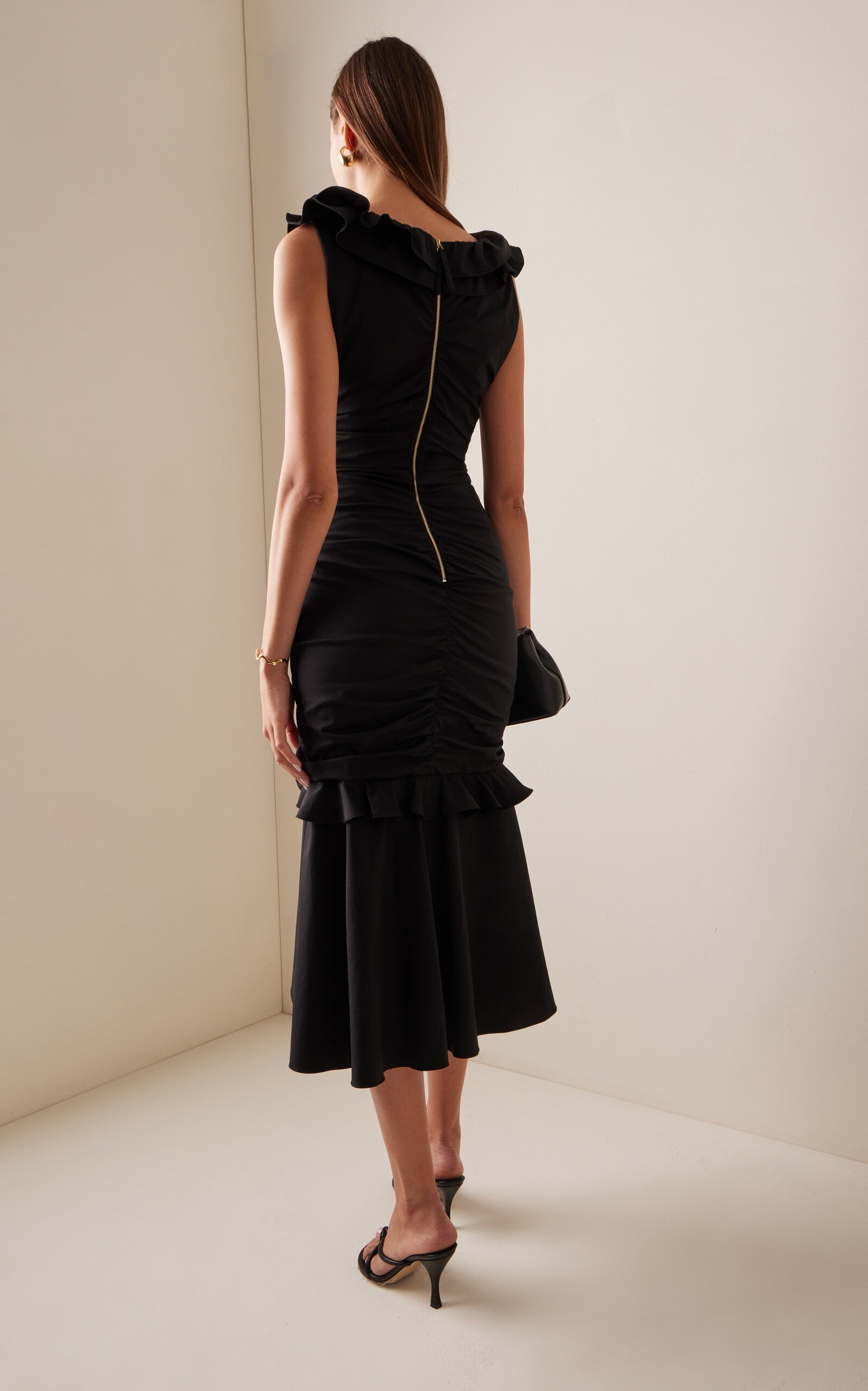 Ruffled Cotton-Blend Midi Dress black - 4