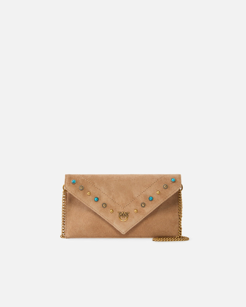 SMALL CLUTCH BAG IN SUEDE WITH STUDS AND SHOULDER STRAP 1