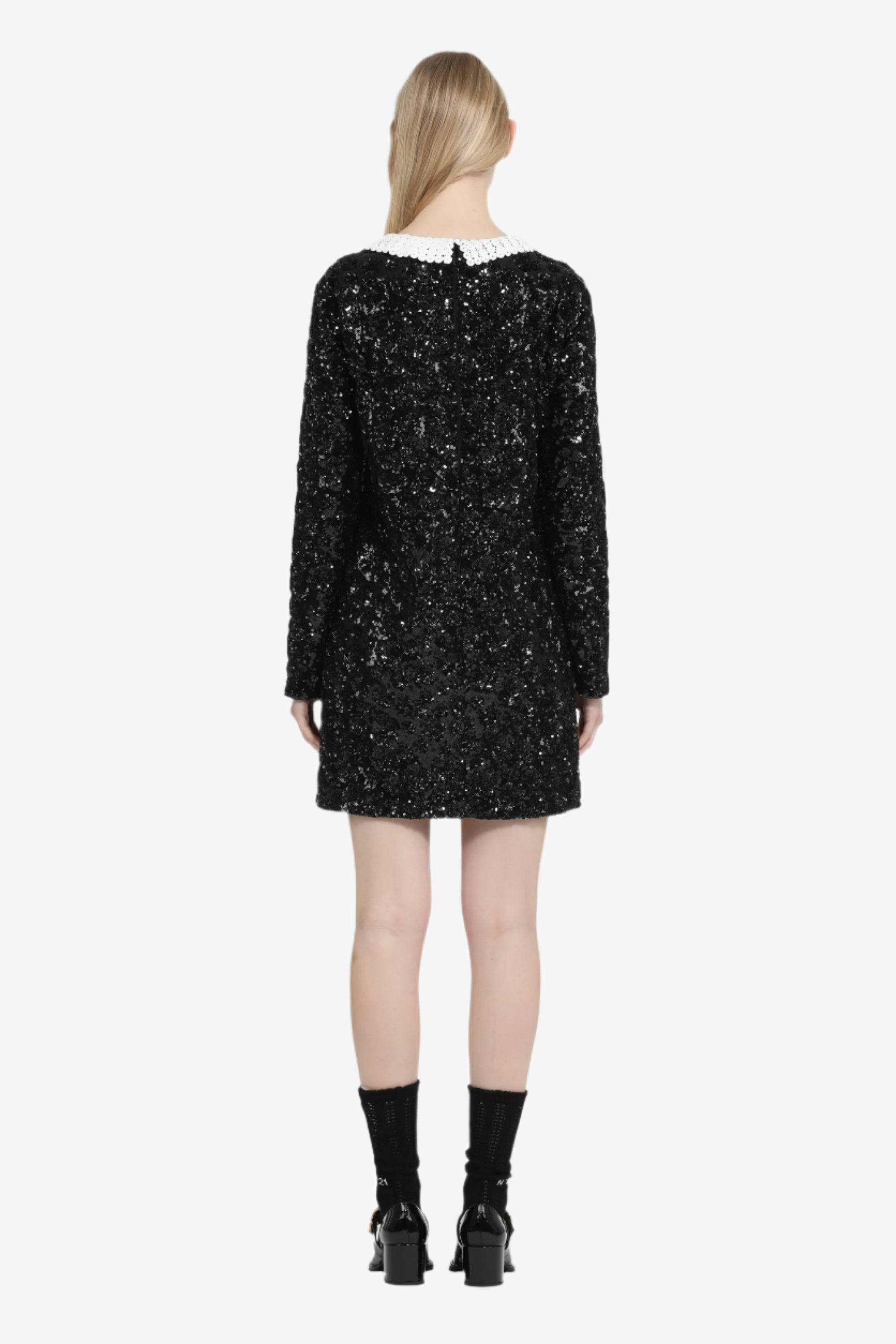 SHORT TWO-TONE DRESS WITH EMBROIDERY AND BEADS - 2