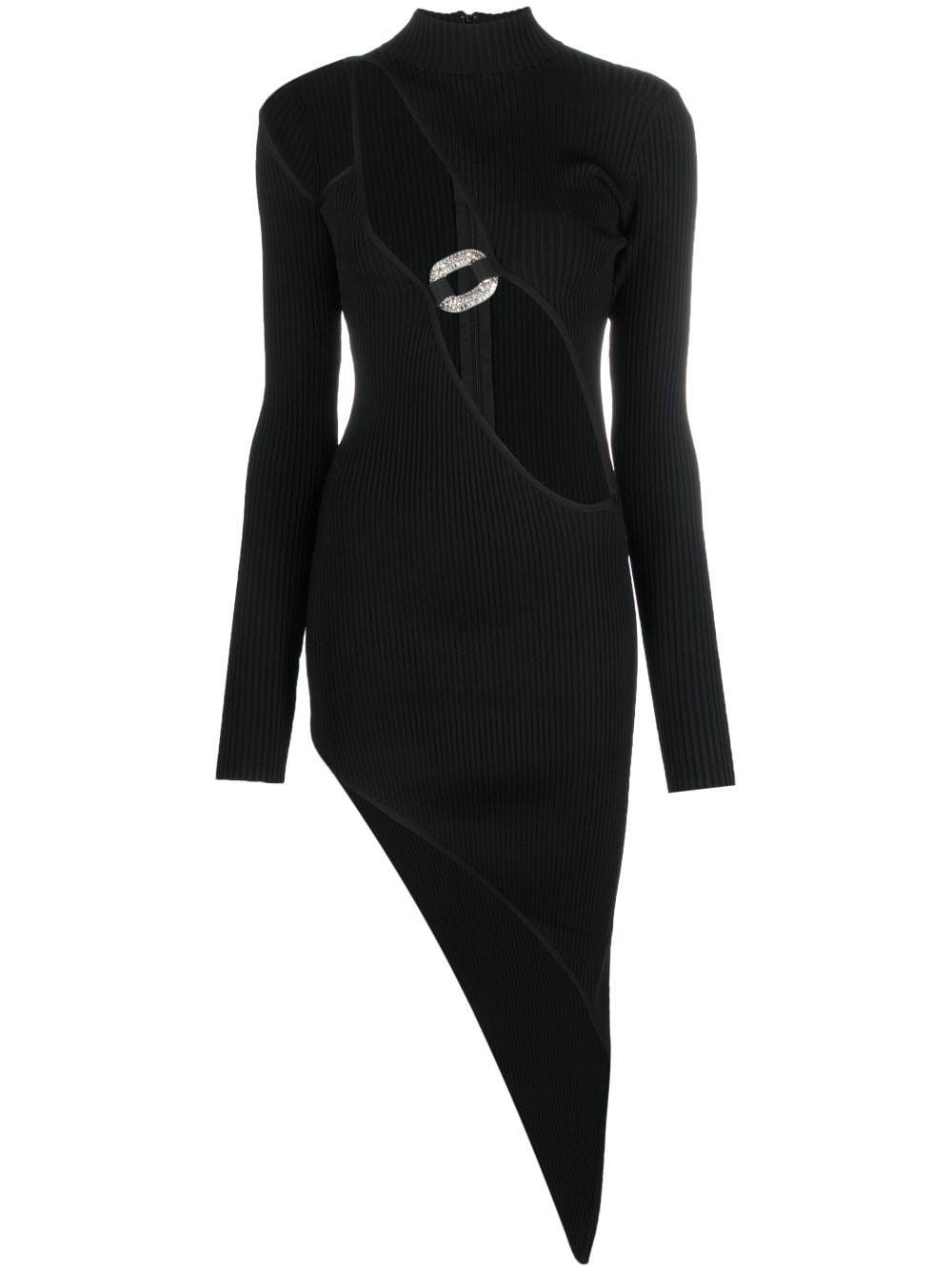 asymmetric cut-out ribbed dress - 1