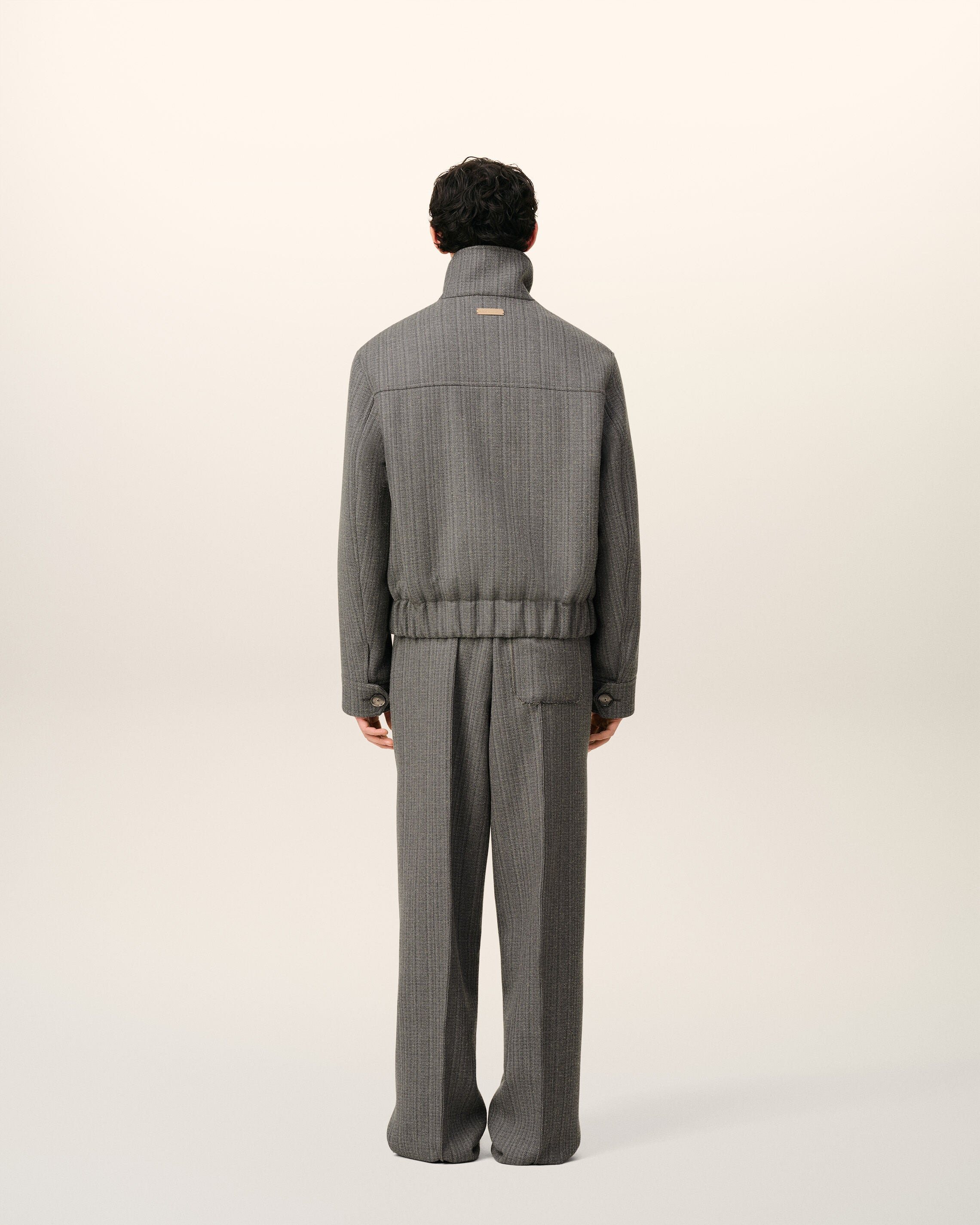 GREY WOOL HERRINGBONE HARRINGTON JACKET - 5