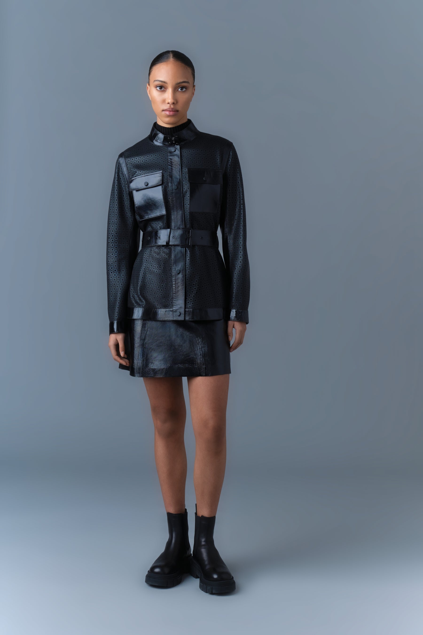 NAEVA Perforated Leather Peplum Jacket - 3