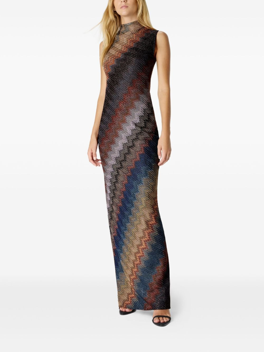 zigzag-pattern high-neck maxi dress - 2