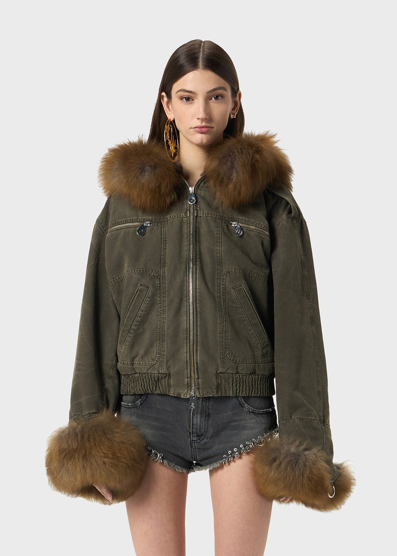 CANVAS BOMBER JACKET WITH FAUX FUR 3