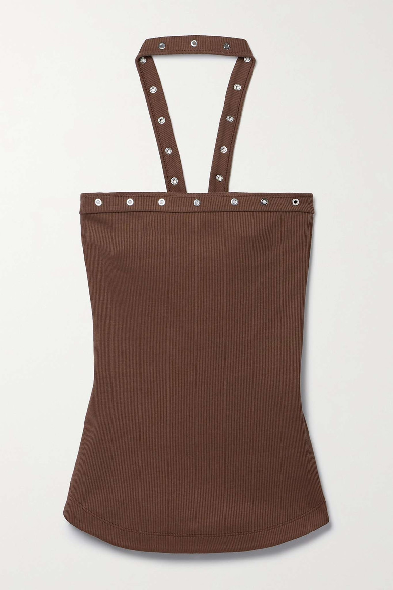 Lace-up ribbed cotton-jersey halterneck tank - 1