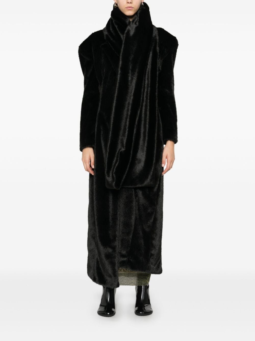 scarf-detail faux-fur coat - 6