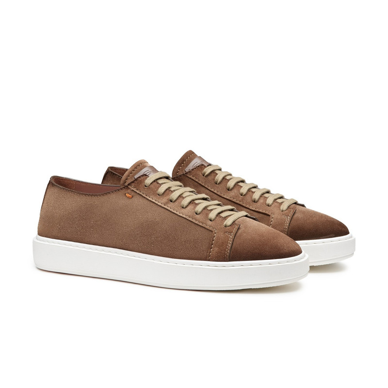 Santoni Men's brown suede sneaker outlook