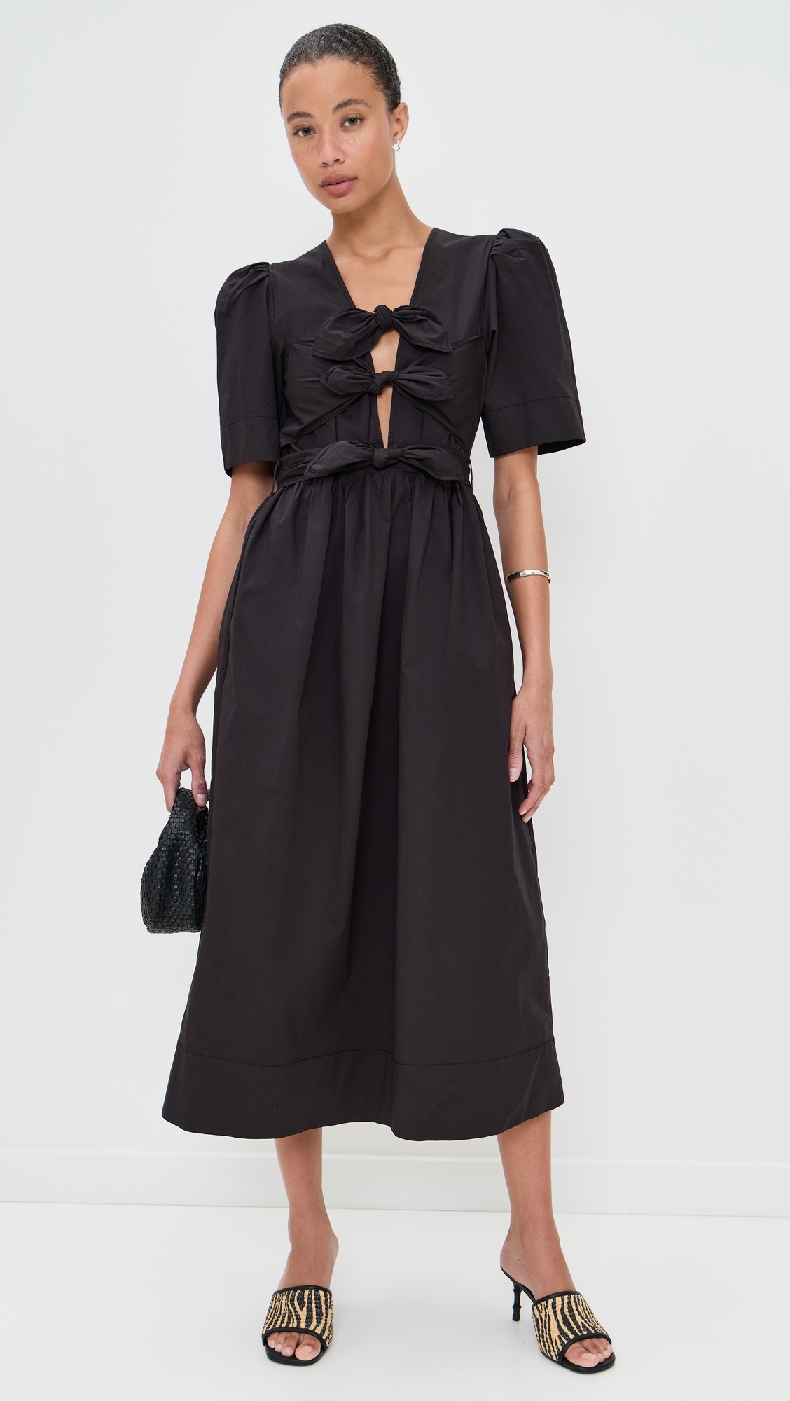 Stretch Cotton Tie Strap Midi Dress - 4