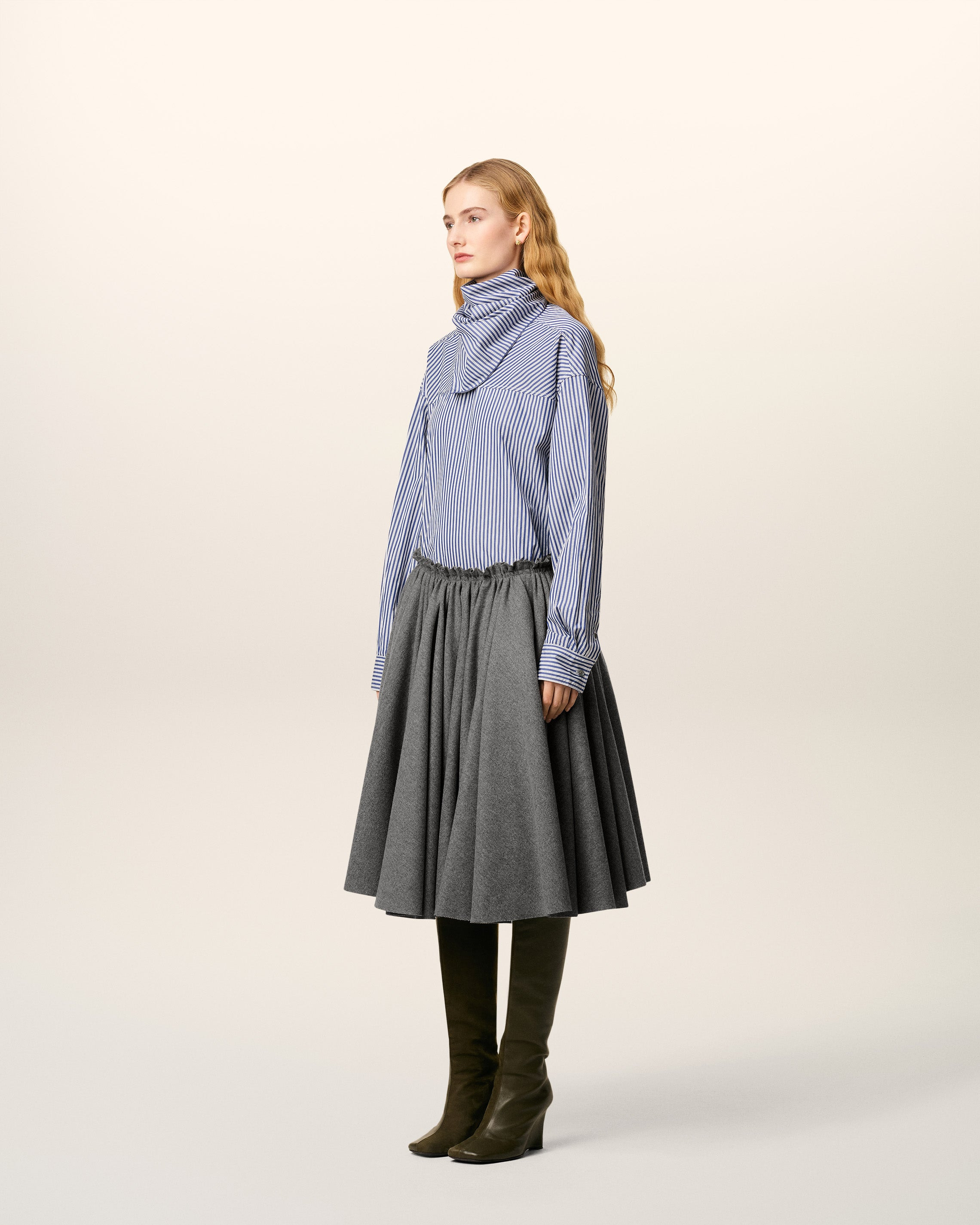 GREY WOOL MIDI COROLLA SKIRT - 6
