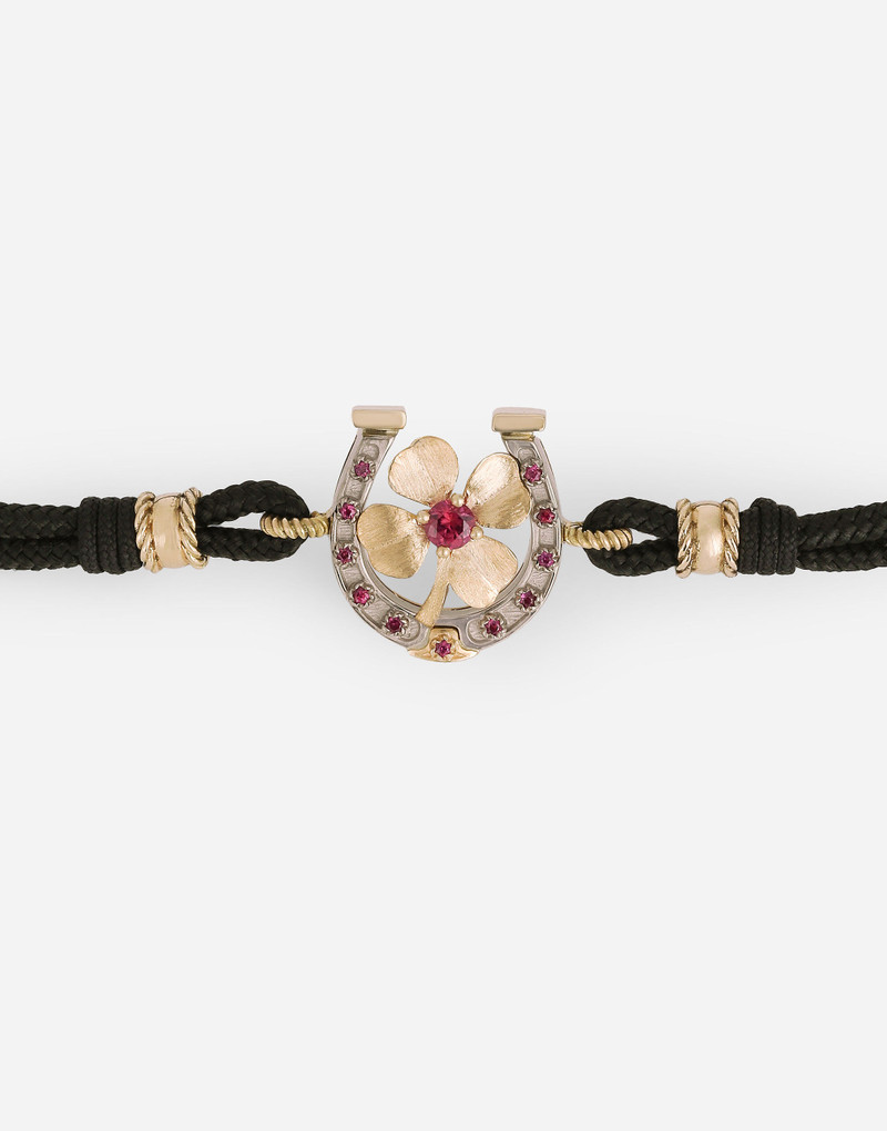 Dolce & Gabbana Good Luck Bracelet fabric with a pendant in 18 carat yellow gold outlook
