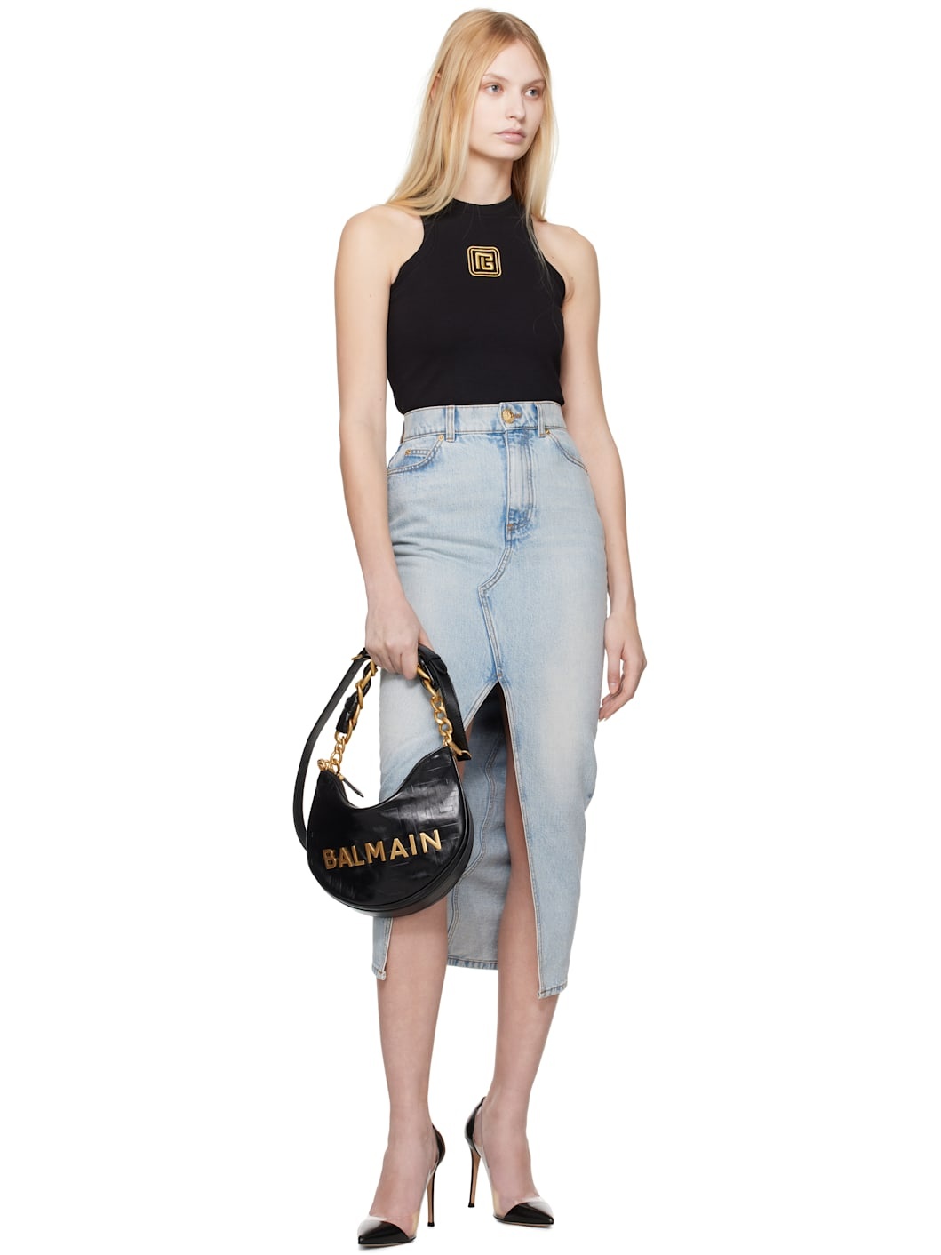 Black Retro 'PB' Embroidery Tank Top - 5