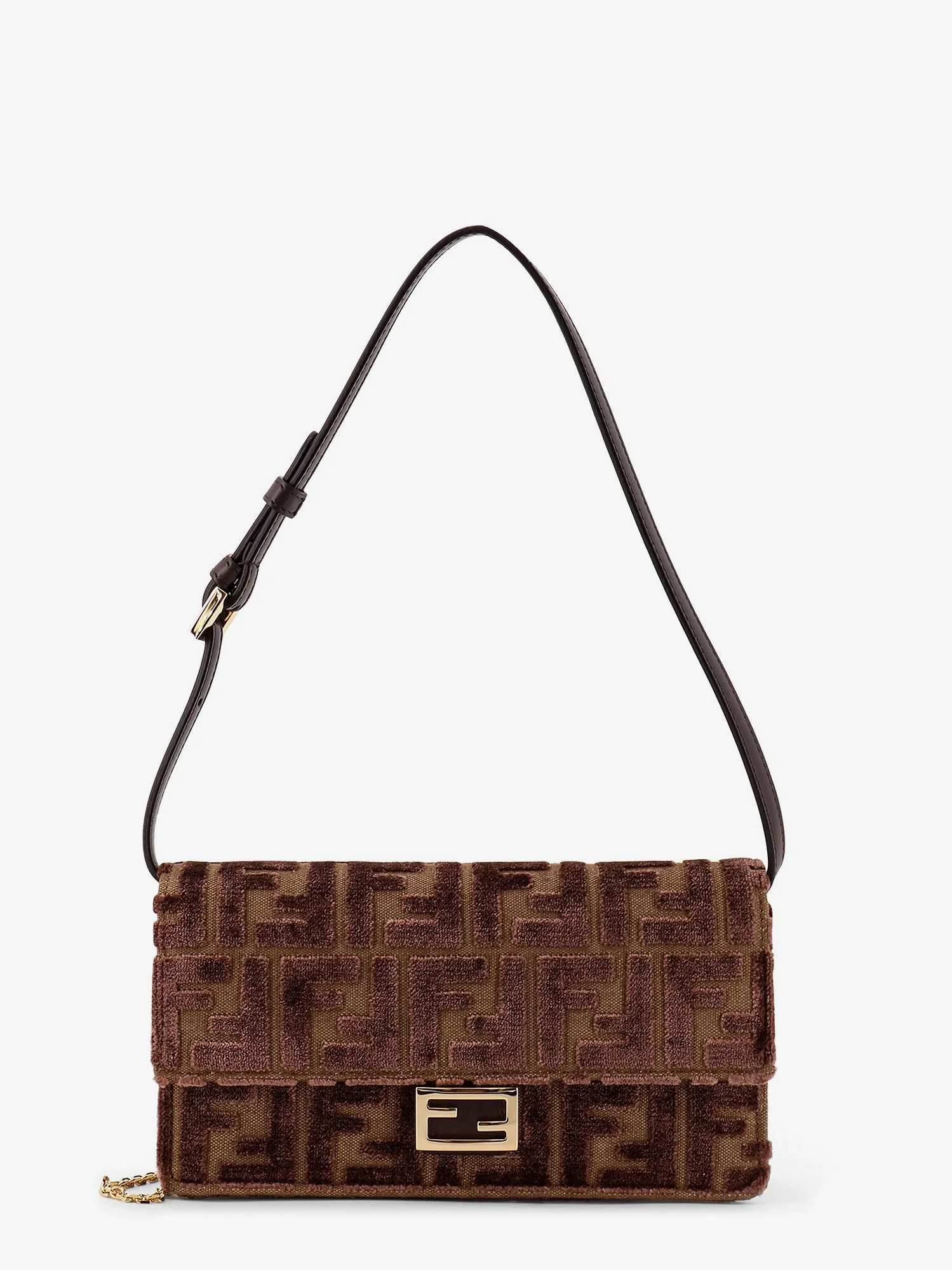 Fendi Wallet On Chain Baguette Ff Velvet Jacquard Bag - 1