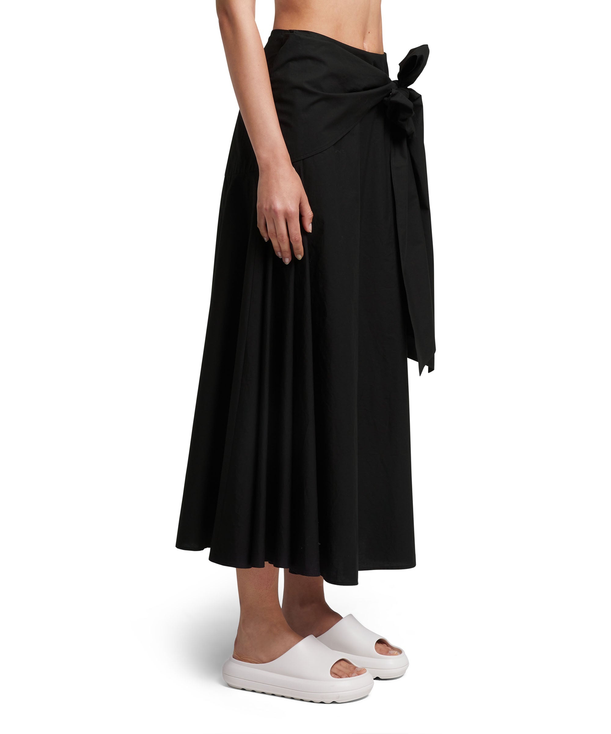 Roomy poplin long skirt with bow - 4