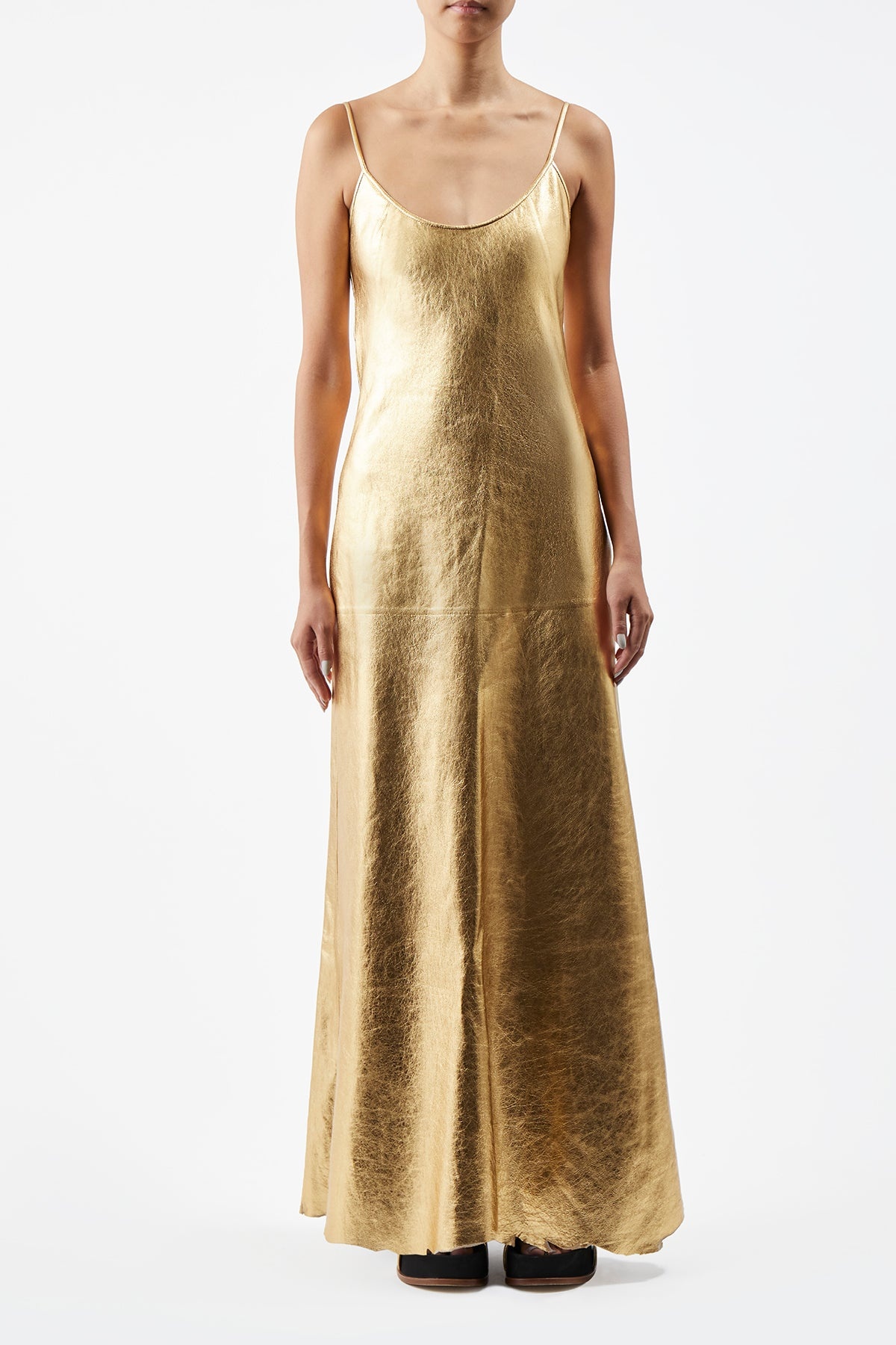 Teles Slip Dress in Gold Leather - 3