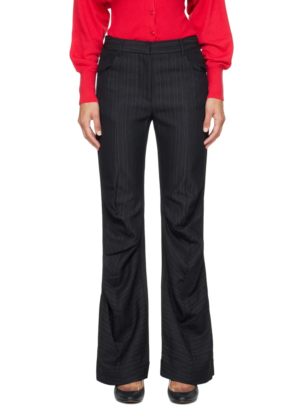 Black Stripe Tailored Bootcut Trousers - 1