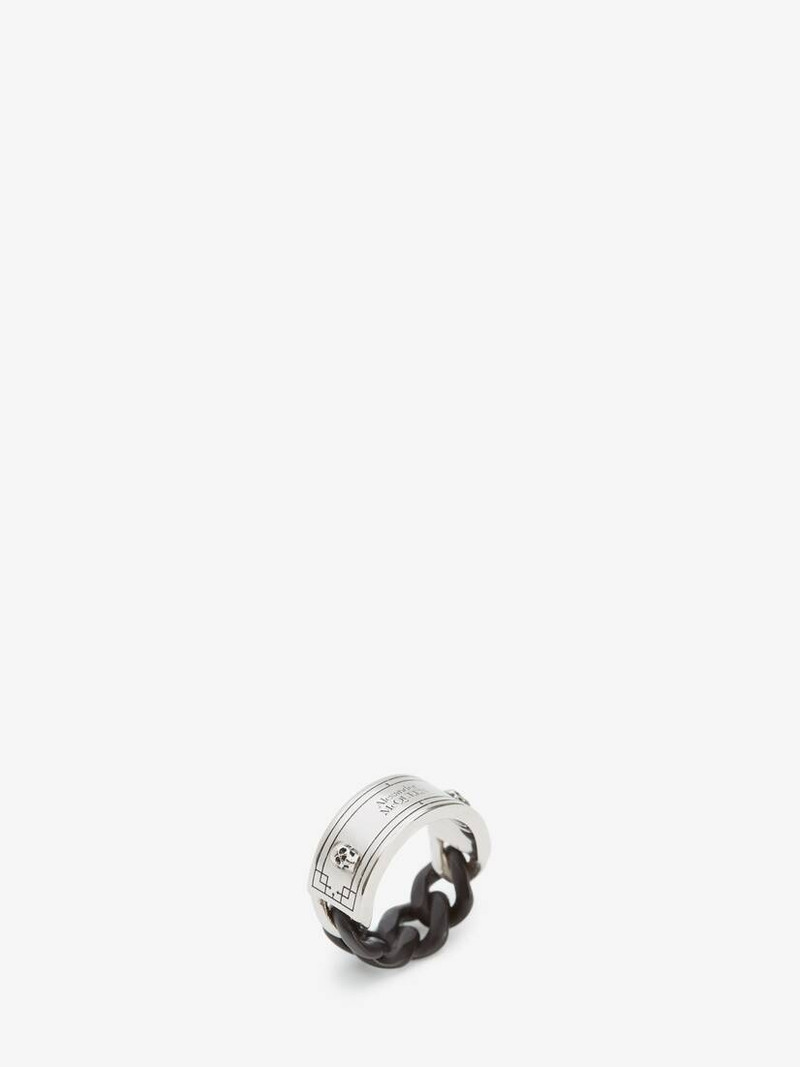 Alexander McQueen Identity Chain Ring in Black/silver outlook